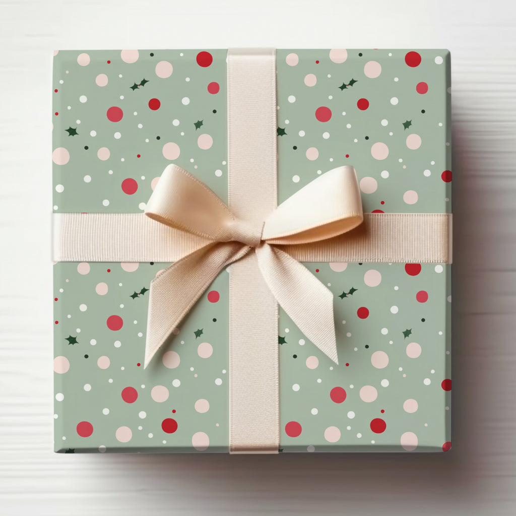 Festive Polka Dot and Holly Wrapped Gift Box