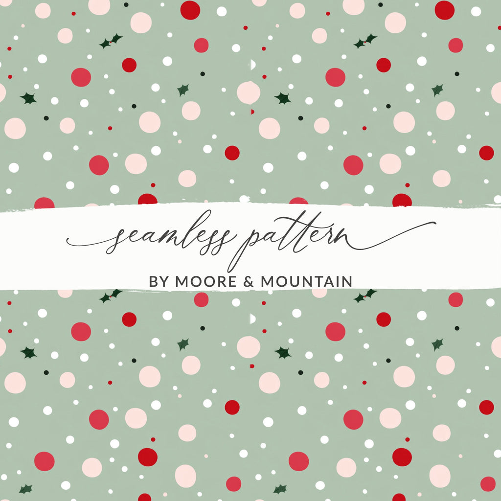 Festive Polka Dot and Holly Seamless Pattern Design