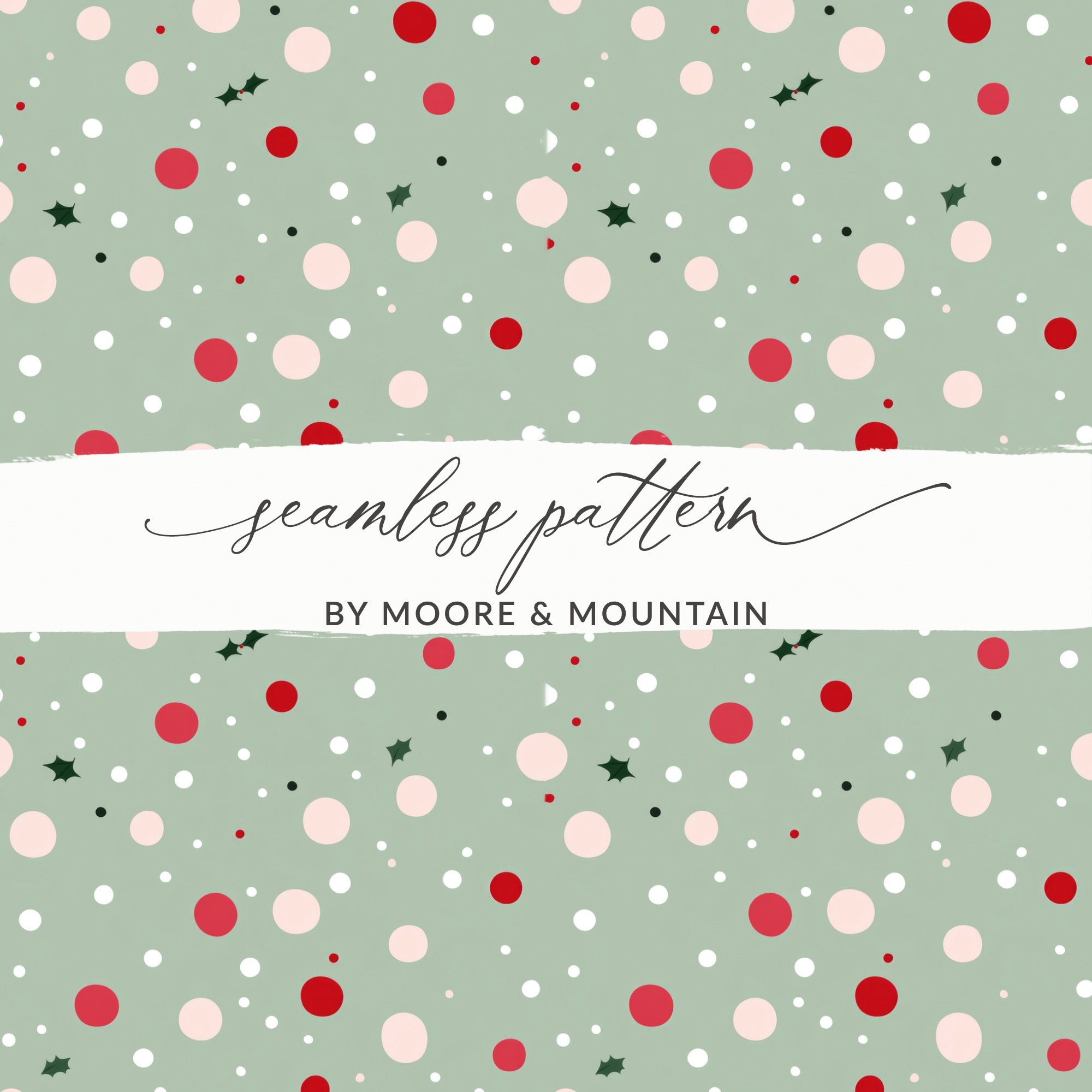 Festive Polka Dot and Holly Seamless Pattern Design