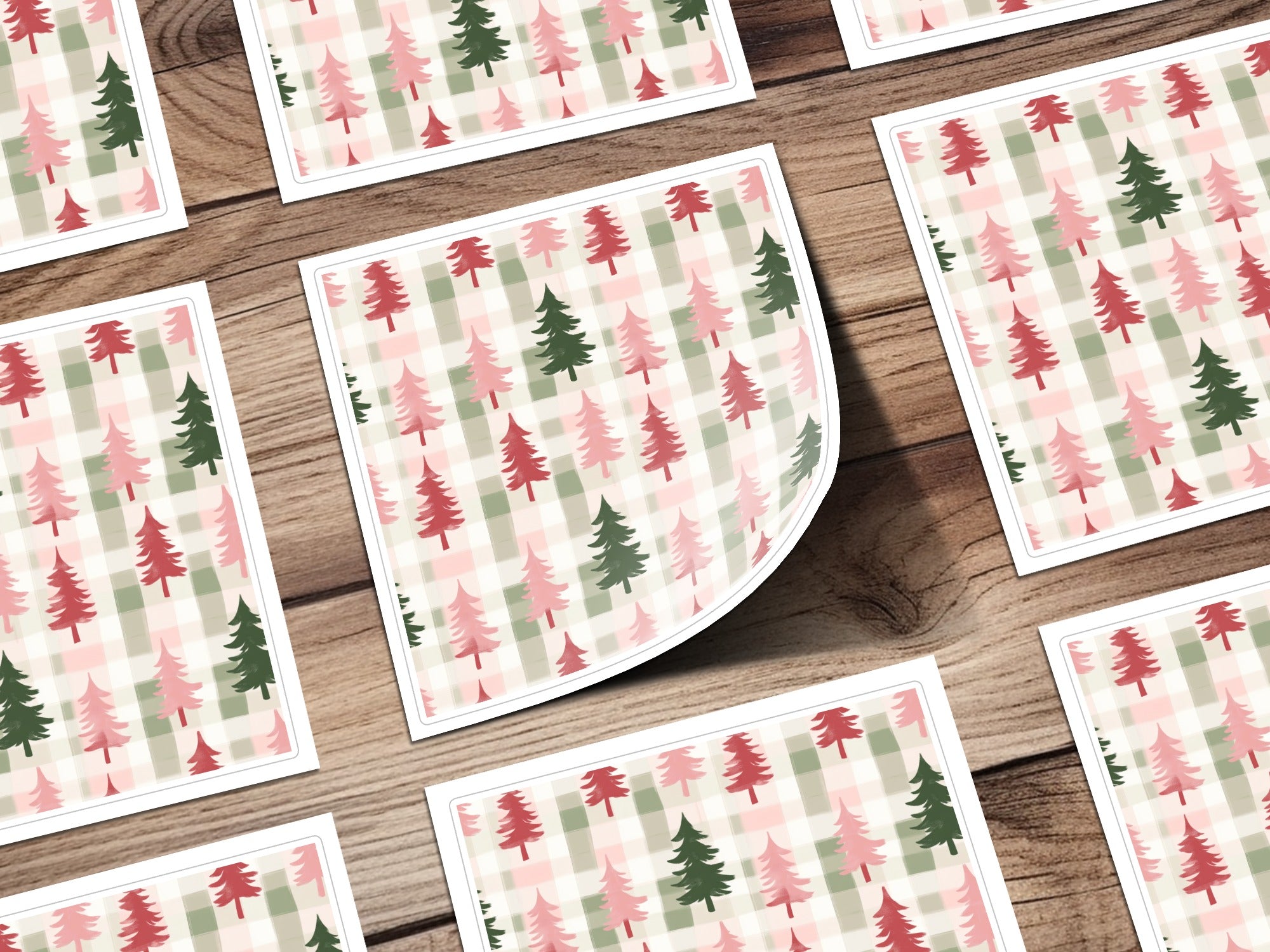 Festive Evergreen and Plaid Patterned Sticker Sheets