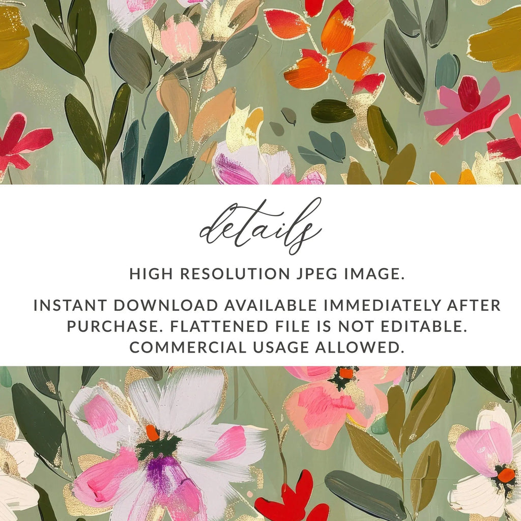 Sage Green Floral Digital Paper, Seamless Pattern, Flower Digital Download, Scrapbook Paper, Fabric Design, Surface Pattern Design - Moore and Mountain