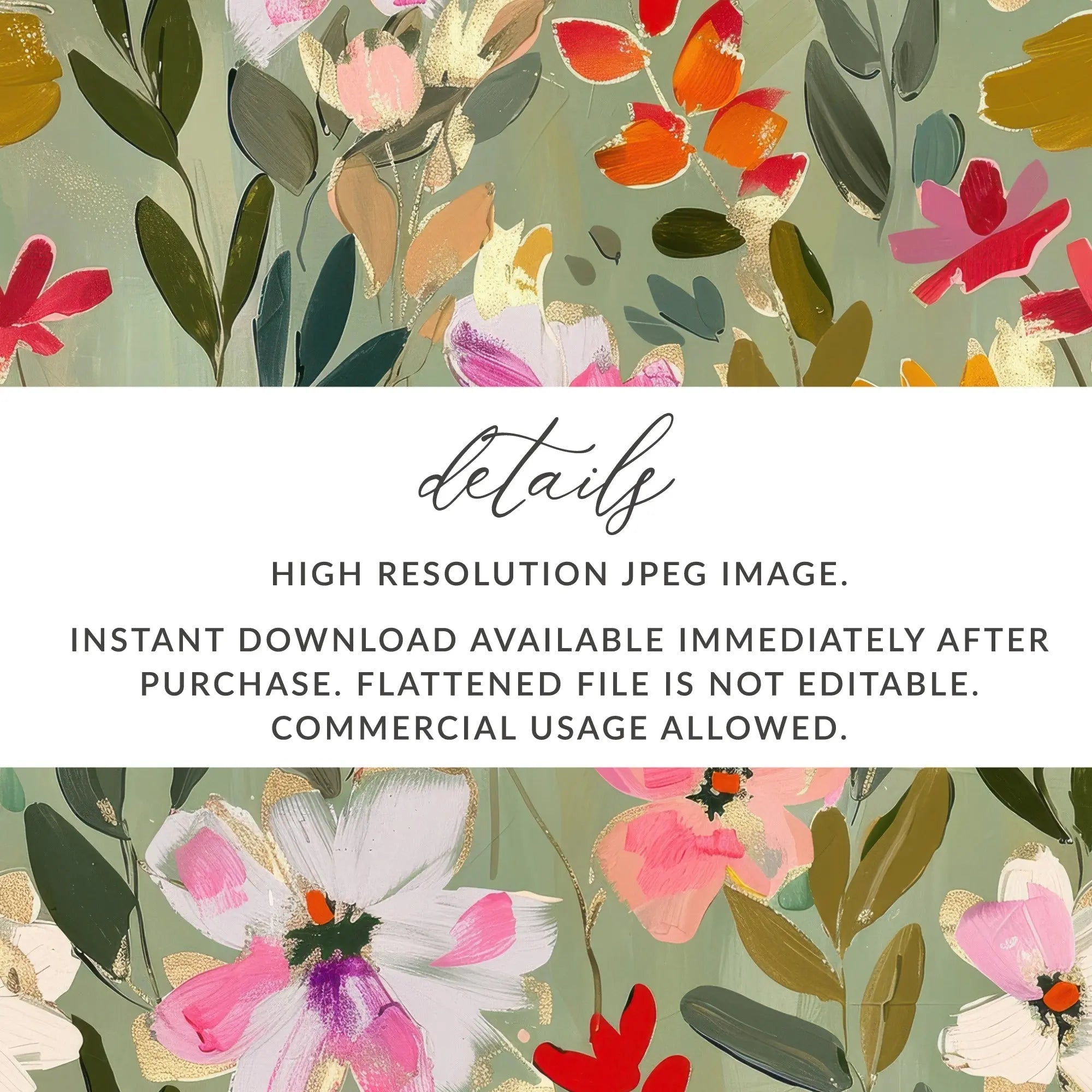 Sage Green Floral Digital Paper, Seamless Pattern, Flower Digital Download, Scrapbook Paper, Fabric Design, Surface Pattern Design - Moore and Mountain