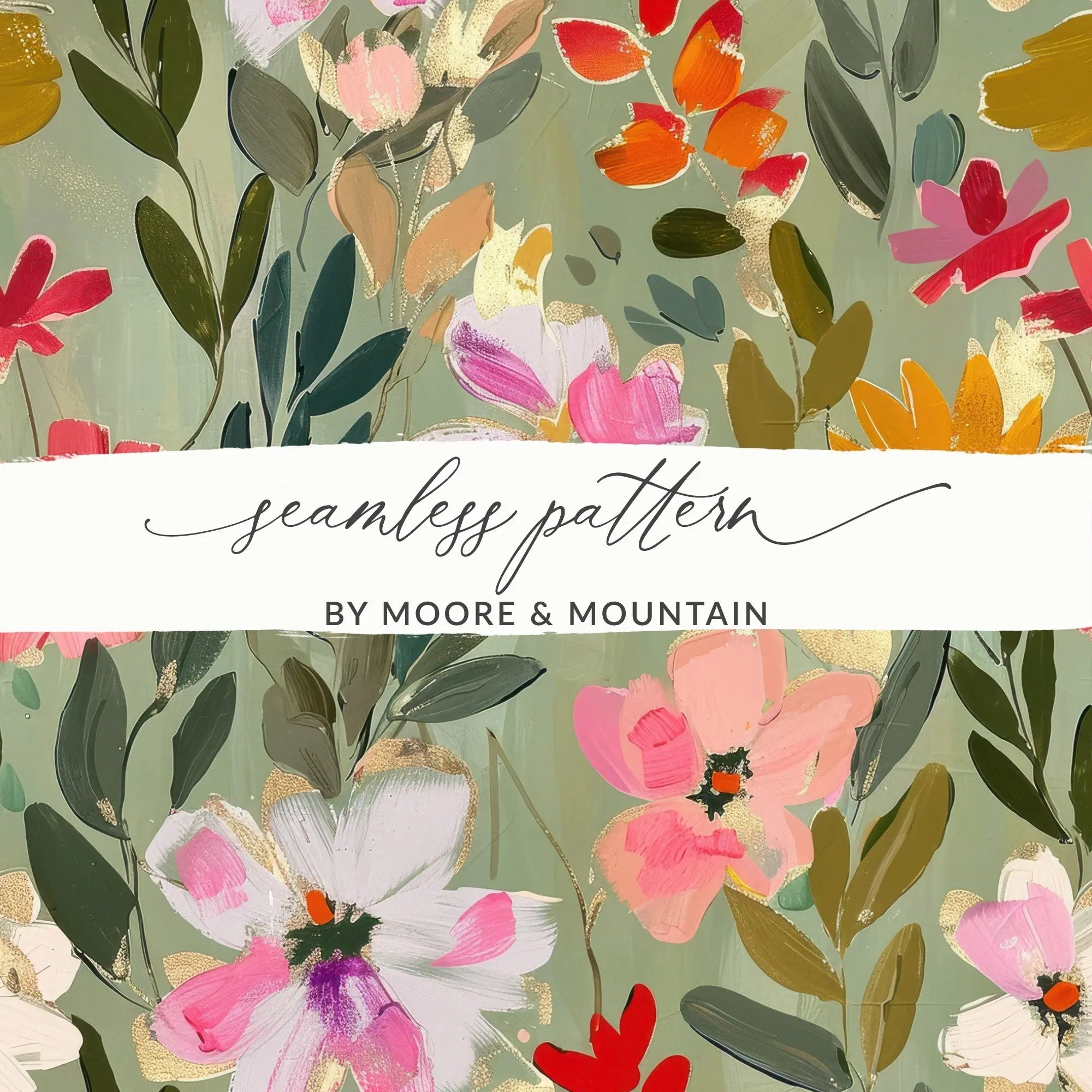 Sage Green Floral Digital Paper, Seamless Pattern, Flower Digital Download, Scrapbook Paper, Fabric Design, Surface Pattern Design - Moore and Mountain