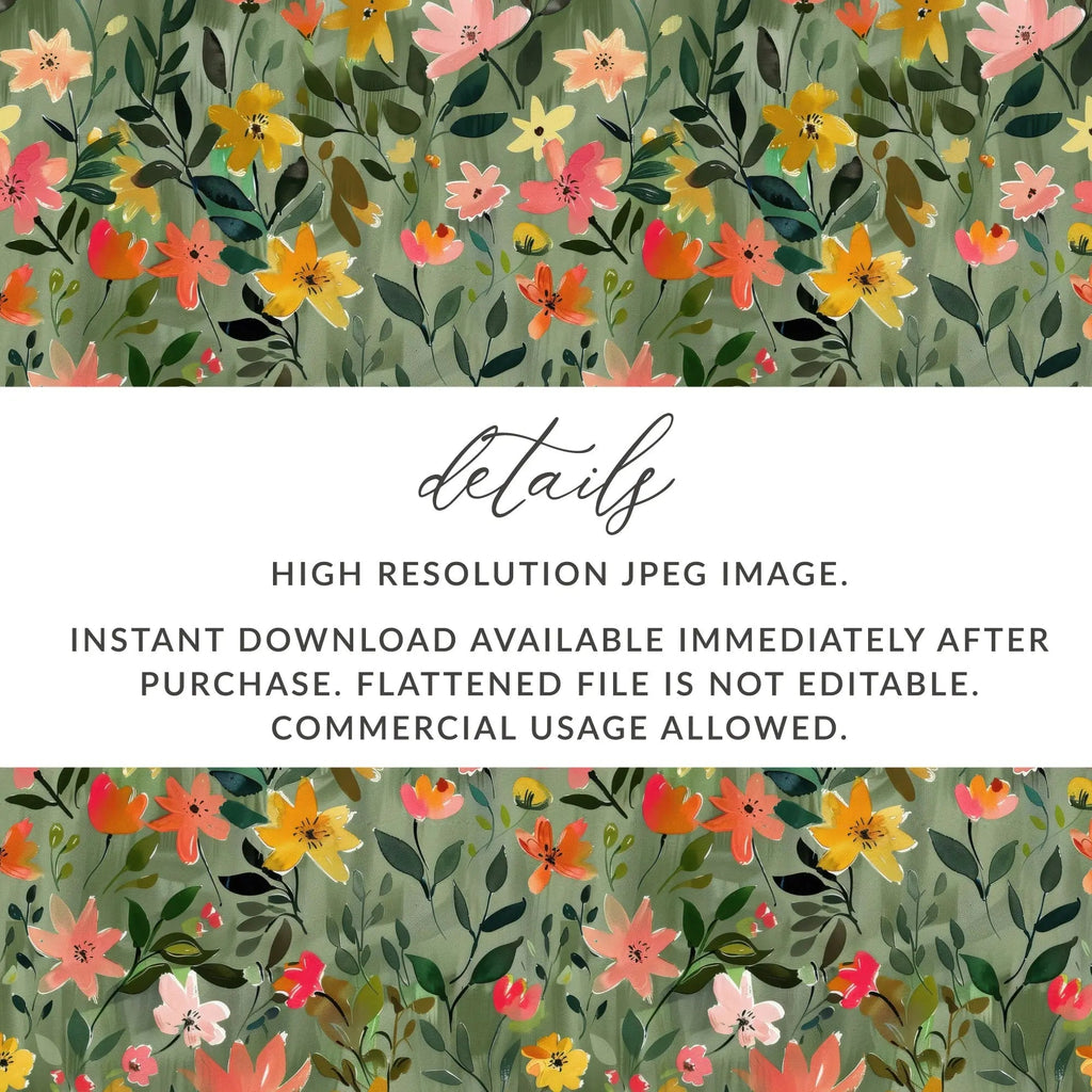 Sage Green Floral Digital Pattern, Seamless Flower Design, Green Background, Modern Gouache Floral Abstract Design - Moore and Mountain