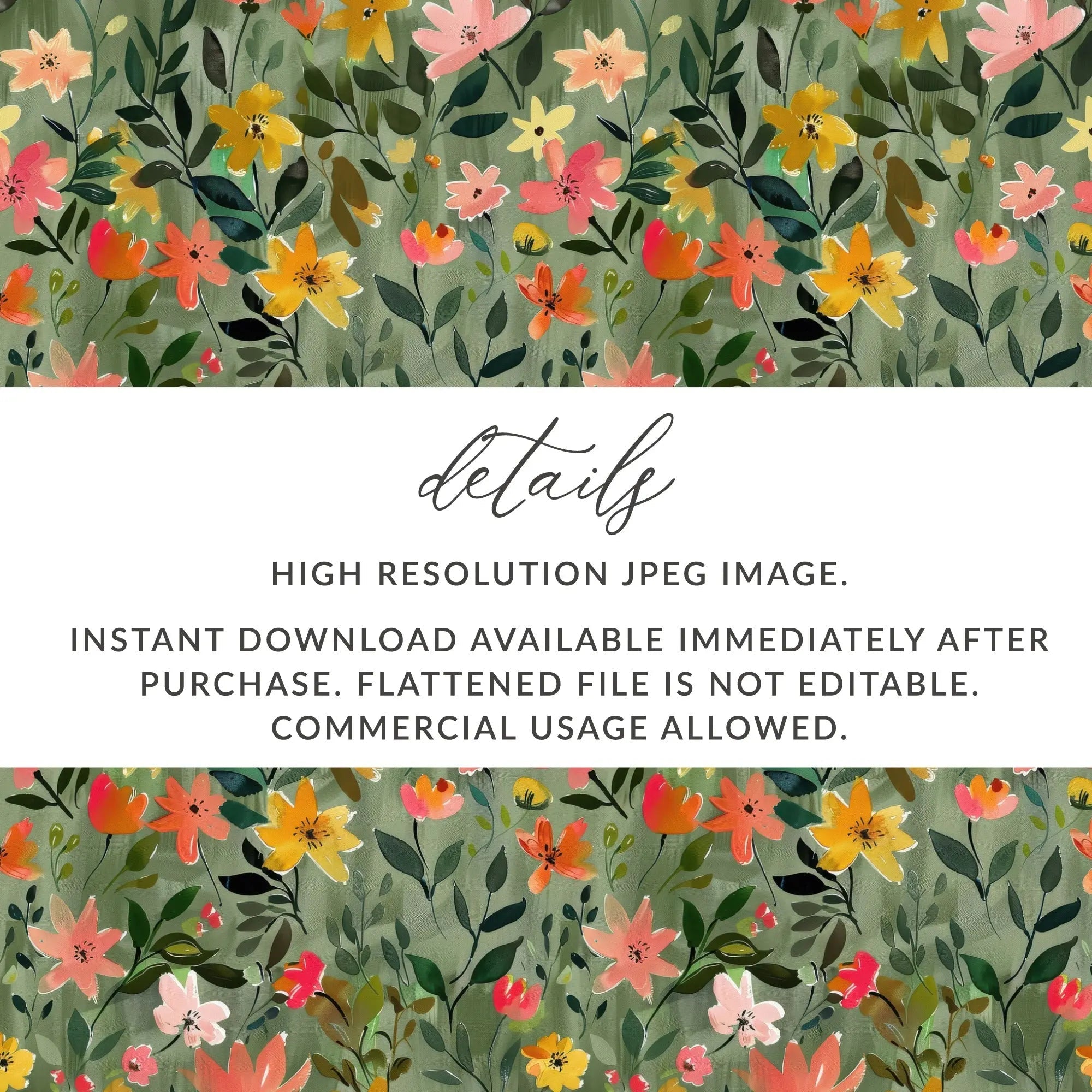 Sage Green Floral Digital Pattern, Seamless Flower Design, Green Background, Modern Gouache Floral Abstract Design - Moore and Mountain