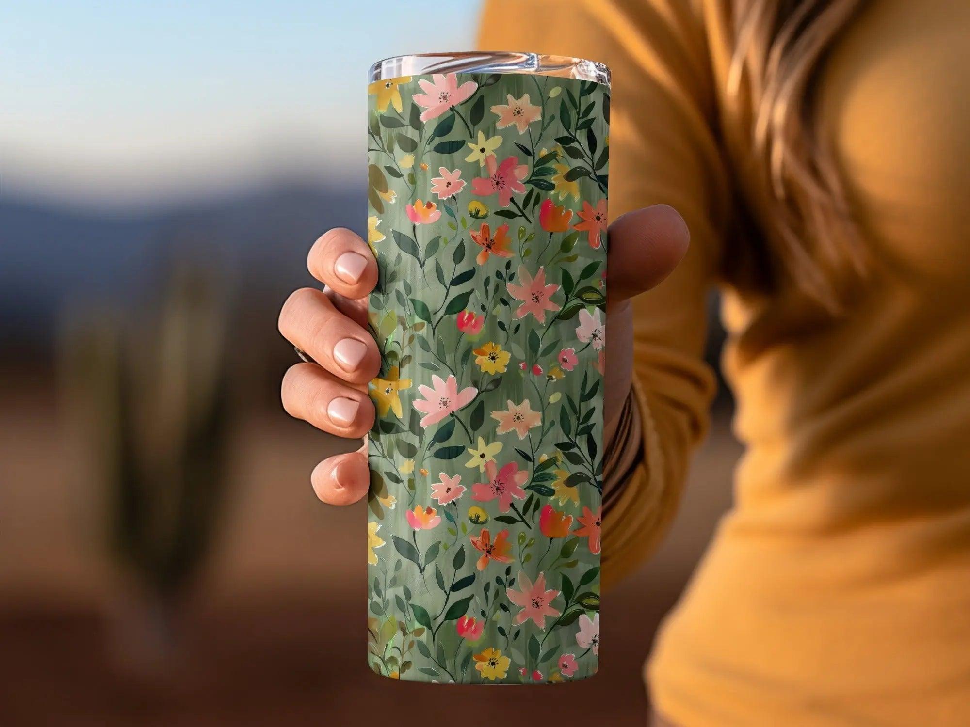 Sage Green Floral Digital Pattern, Seamless Flower Design, Green Background, Modern Gouache Floral Abstract Design - Moore and Mountain