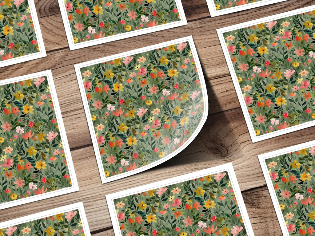 Sage Green Floral Digital Pattern, Seamless Flower Design, Green Background, Modern Gouache Floral Abstract Design - Moore and Mountain
