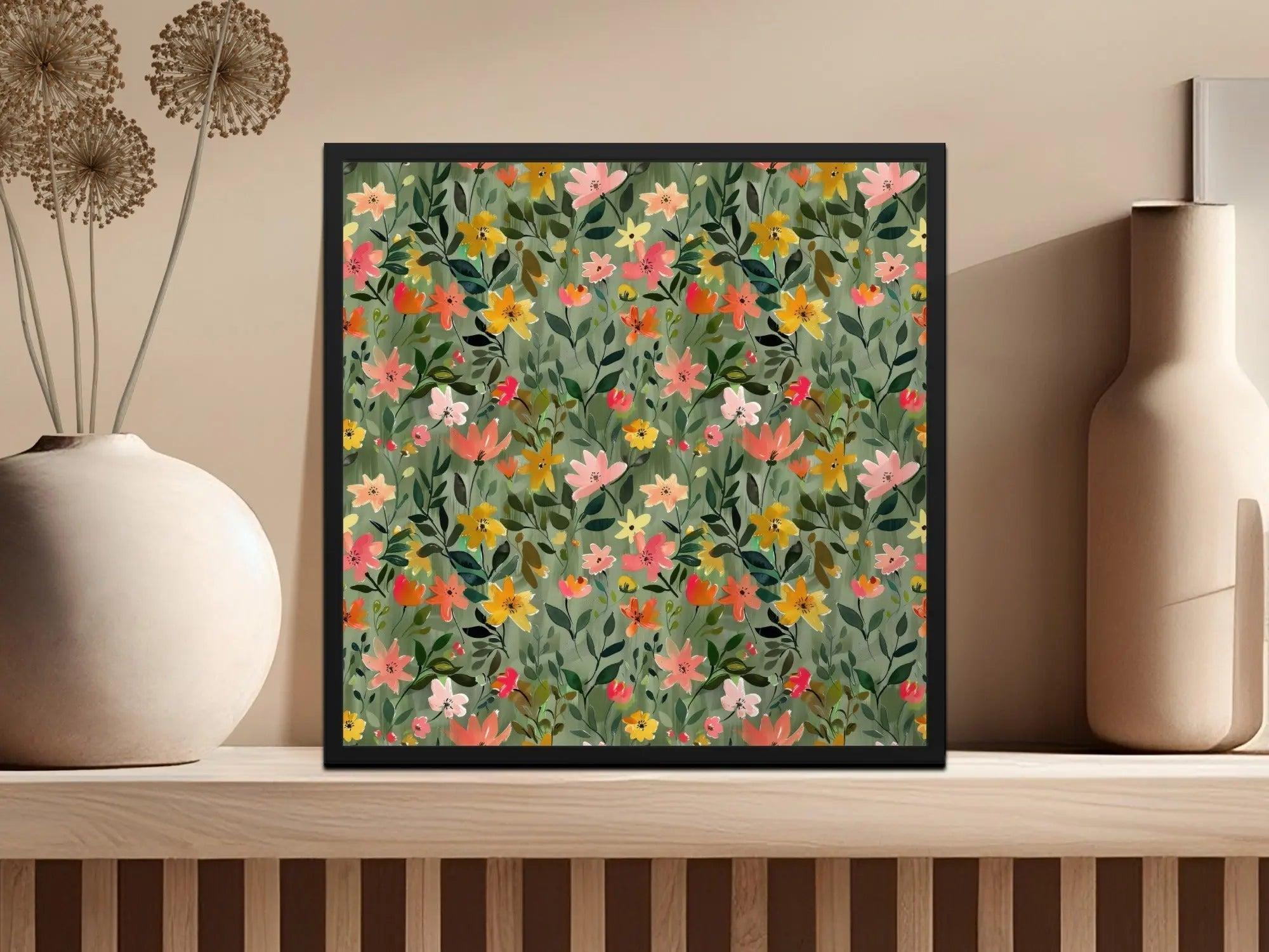 Sage Green Floral Digital Pattern, Seamless Flower Design, Green Background, Modern Gouache Floral Abstract Design - Moore and Mountain