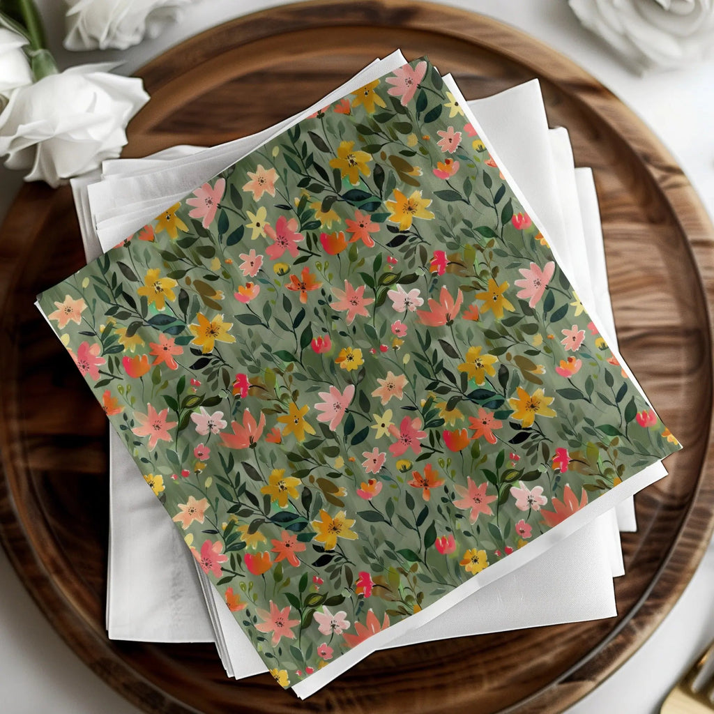 Sage Green Floral Digital Pattern, Seamless Flower Design, Green Background, Modern Gouache Floral Abstract Design - Moore and Mountain