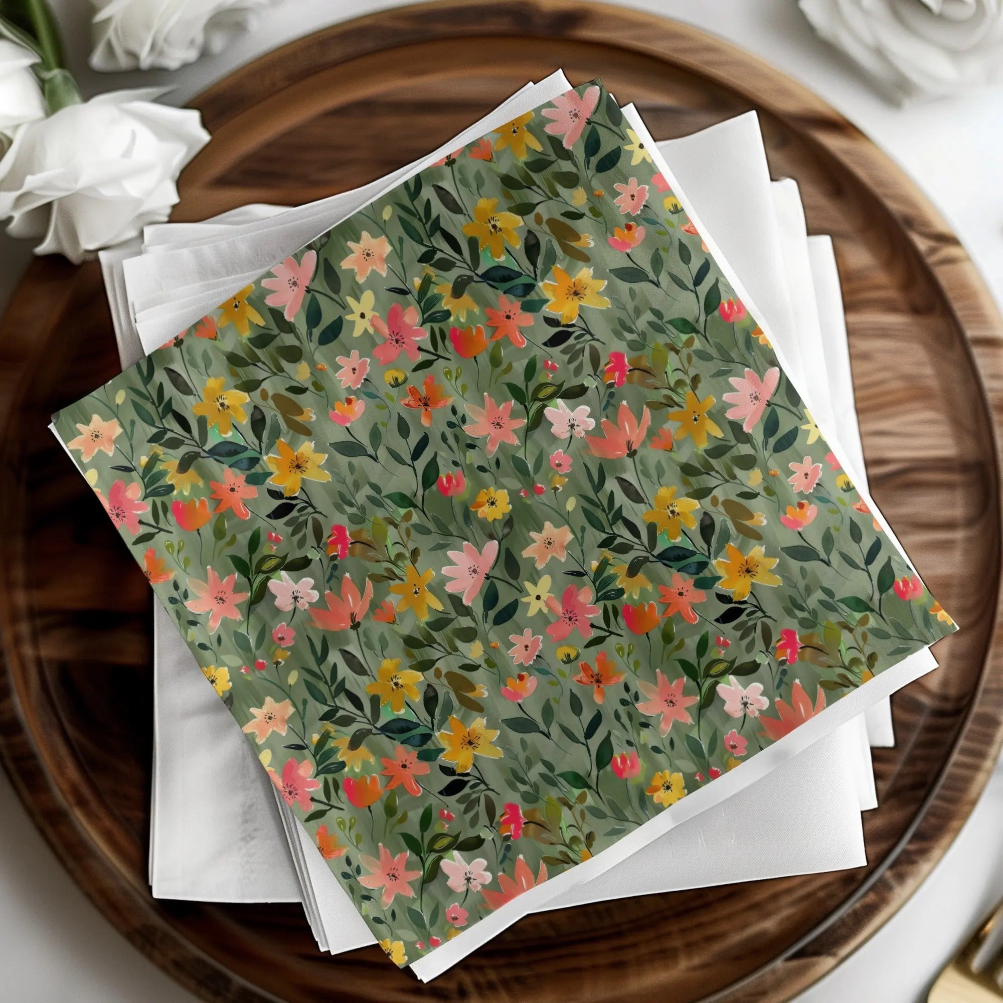 Sage Green Floral Digital Pattern, Seamless Flower Design, Green Background, Modern Gouache Floral Abstract Design - Moore and Mountain