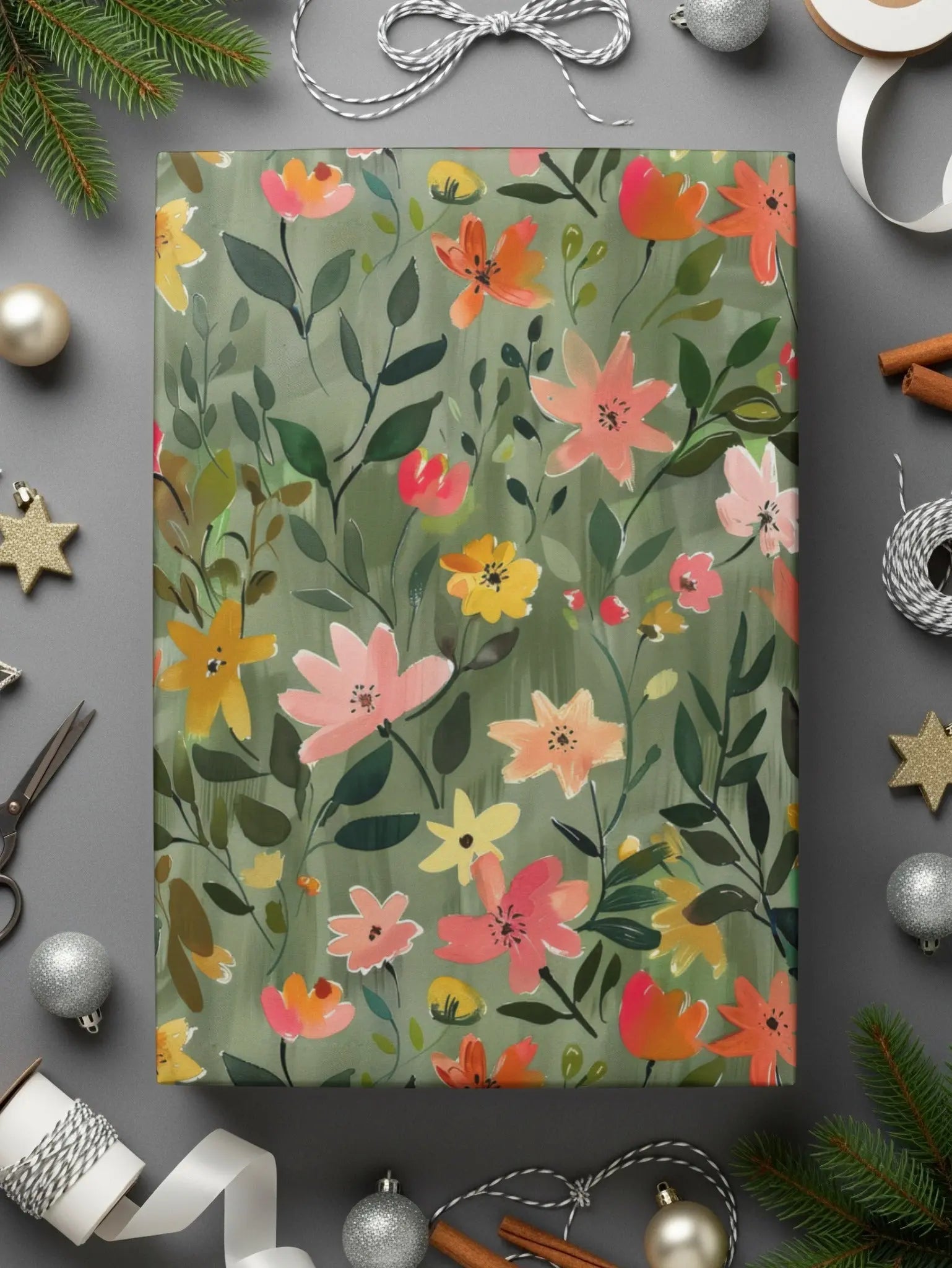 Sage Green Floral Digital Pattern, Seamless Flower Design, Green Background, Modern Gouache Floral Abstract Design - Moore and Mountain