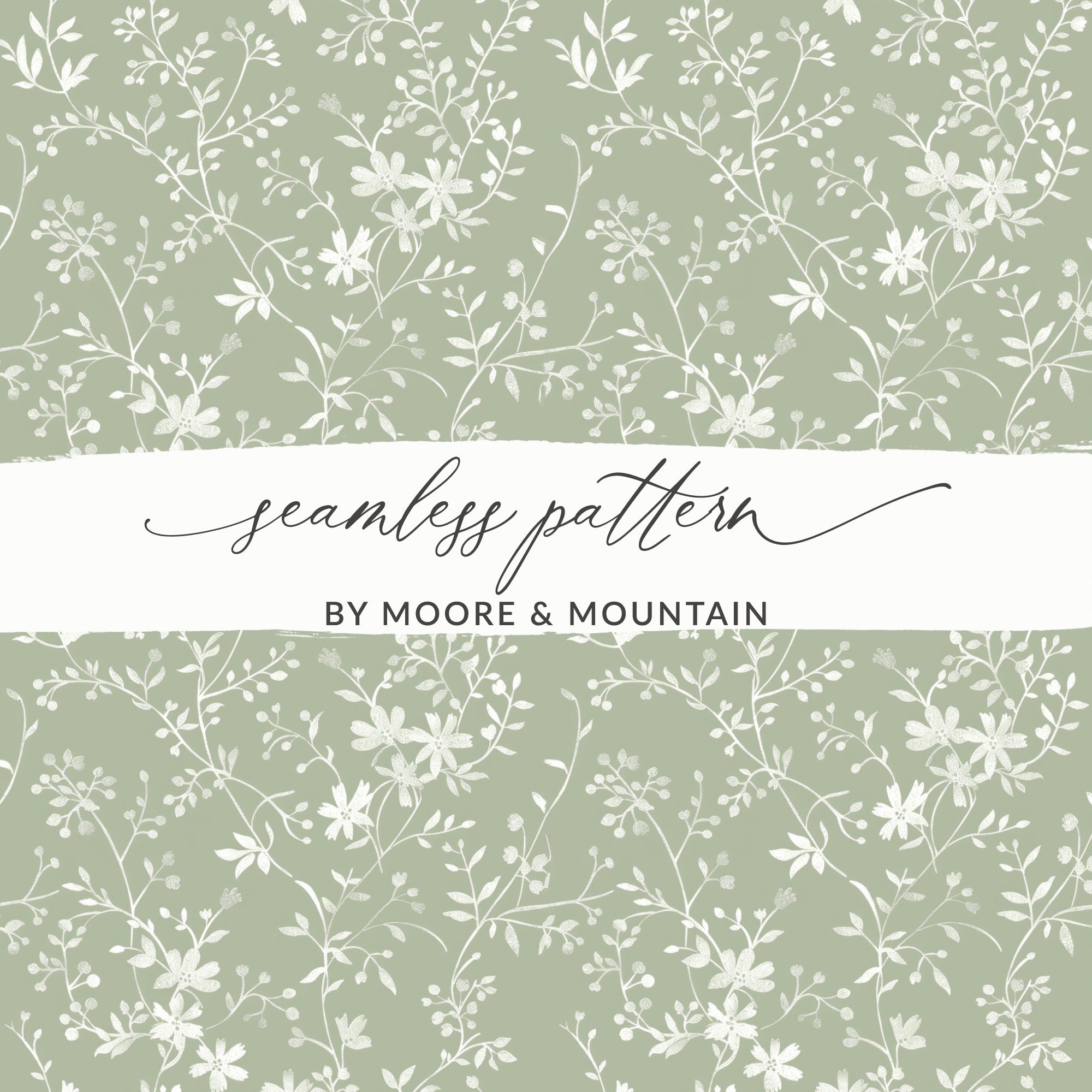 Sage Green Floral Pattern Digital Paper, Botanical Seamless Texture, Vintage Flower Background, Scrapbooking Fabric Design, Download - Moore and Mountain