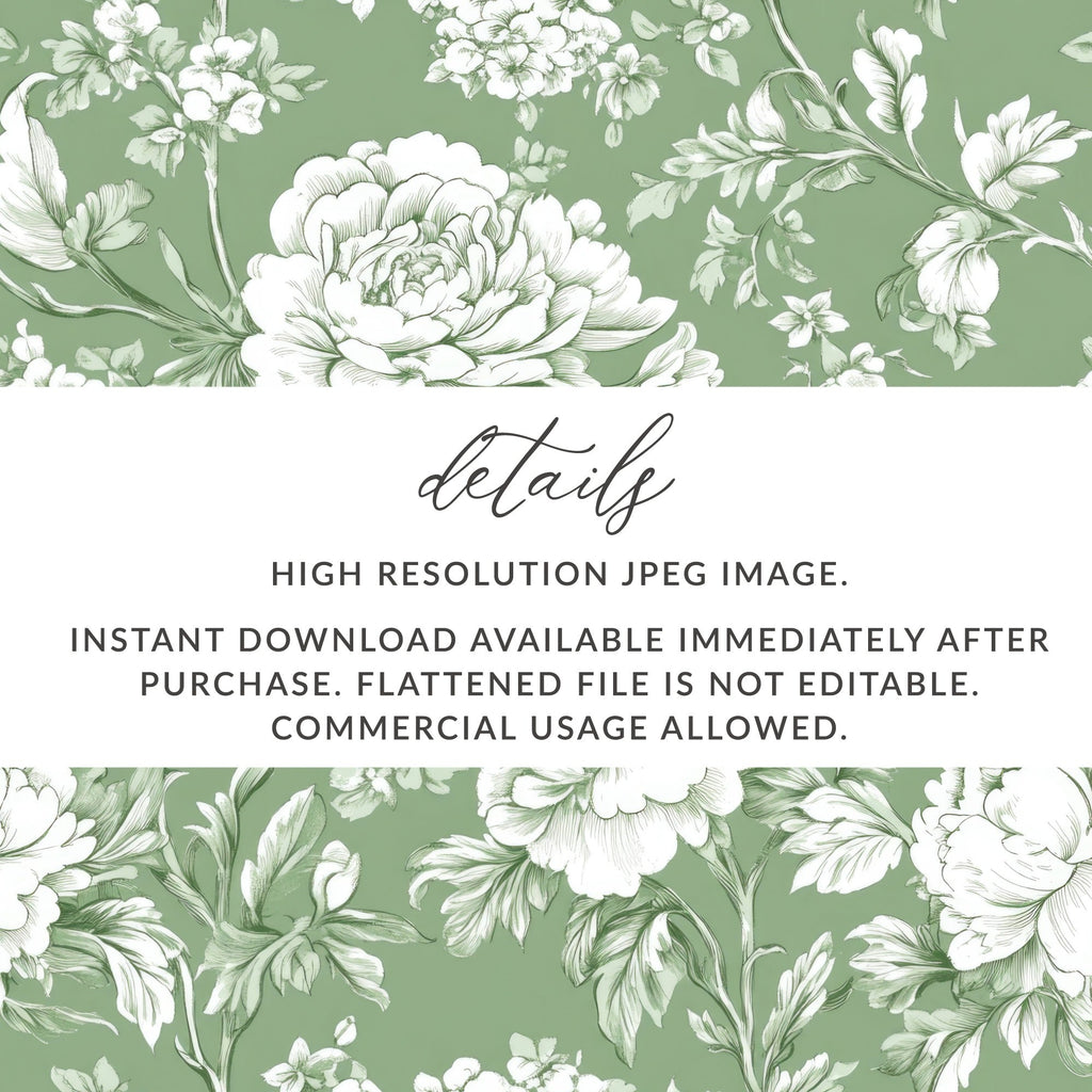 Sage Green Floral Pattern, Digital Paper, Seamless Flower Design, Fabric Print, Peony Digital Download, Botanical Pattern, Scrapbook Paper - Moore and Mountain