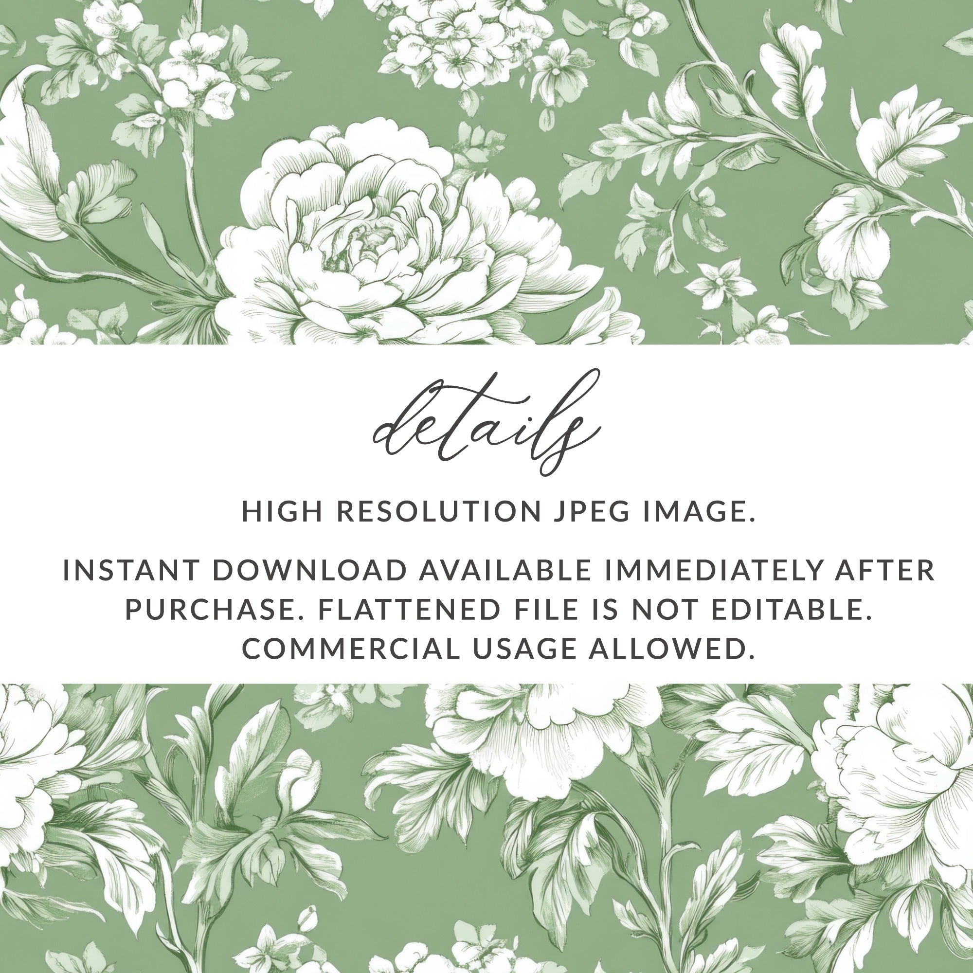 Sage Green Floral Pattern, Digital Paper, Seamless Flower Design, Fabric Print, Peony Digital Download, Botanical Pattern, Scrapbook Paper - Moore and Mountain