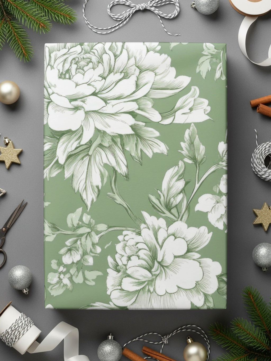 Sage Green Floral Pattern, Digital Paper, Seamless Flower Design, Fabric Print, Peony Digital Download, Botanical Pattern, Scrapbook Paper - Moore and Mountain