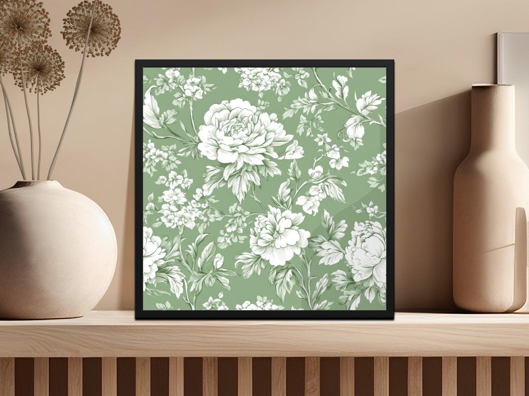 Sage Green Floral Pattern, Digital Paper, Seamless Flower Design, Fabric Print, Peony Digital Download, Botanical Pattern, Scrapbook Paper - Moore and Mountain