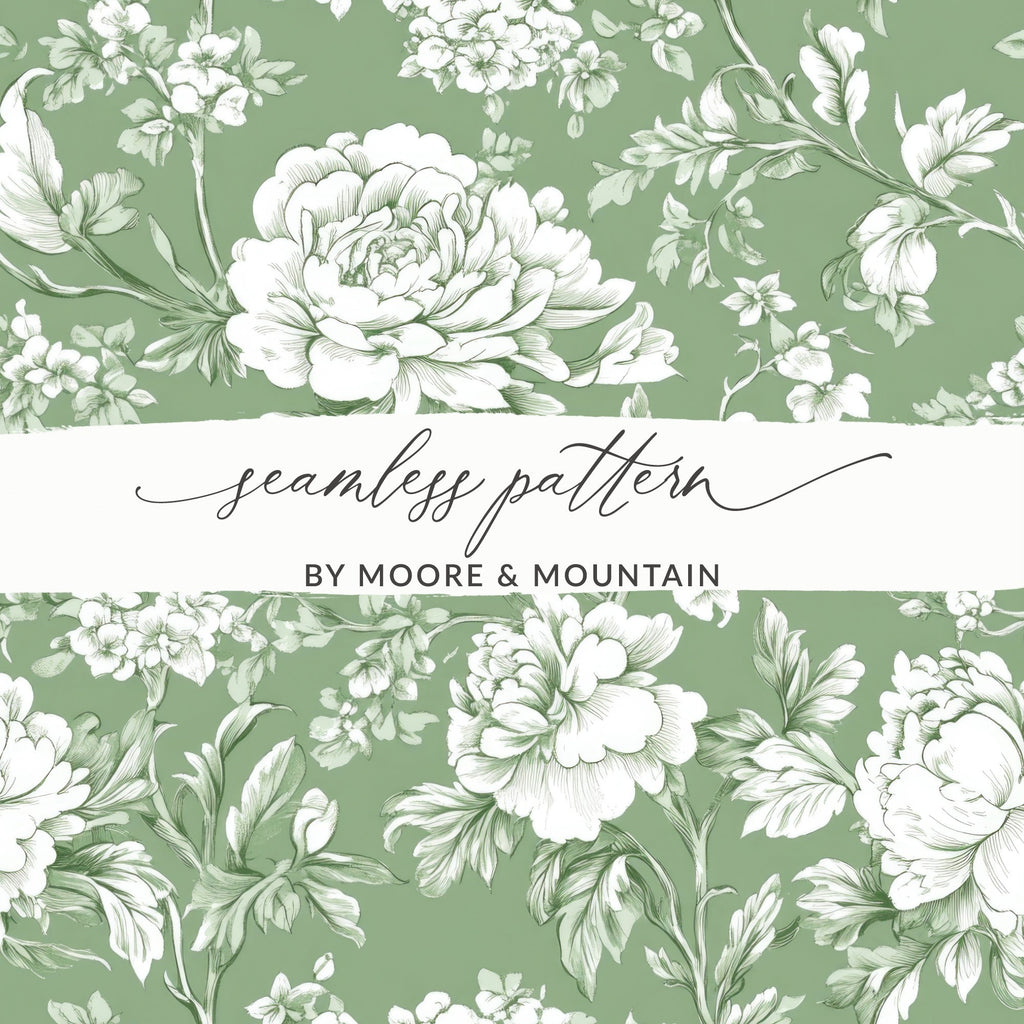 Sage Green Floral Pattern, Digital Paper, Seamless Flower Design, Fabric Print, Peony Digital Download, Botanical Pattern, Scrapbook Paper - Moore and Mountain