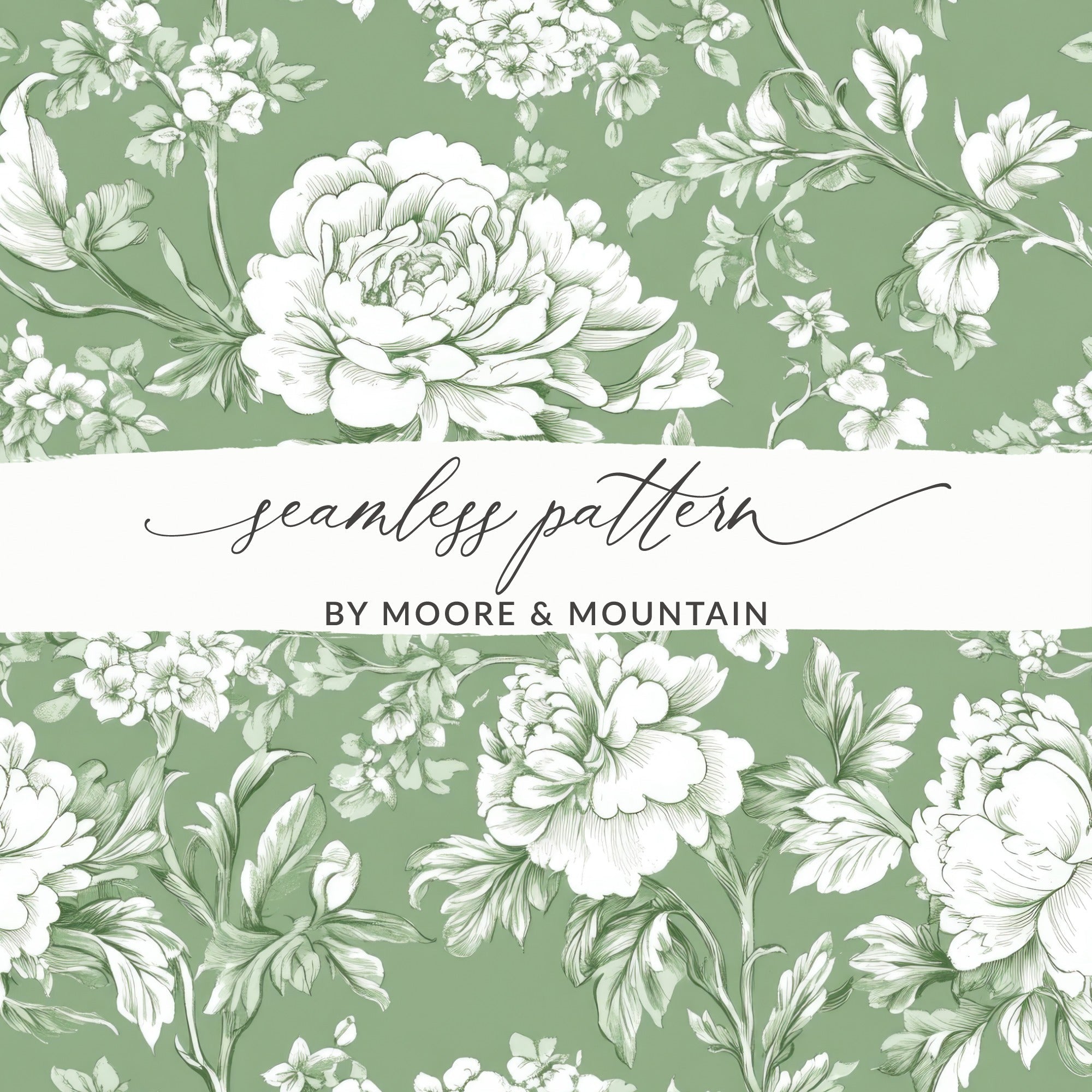 Sage Green Floral Pattern, Digital Paper, Seamless Flower Design, Fabric Print, Peony Digital Download, Botanical Pattern, Scrapbook Paper - Moore and Mountain