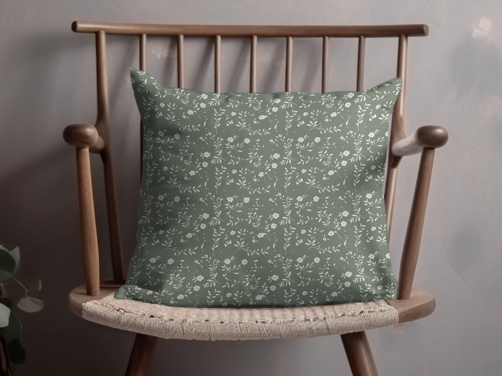 Green Cushion with White Floral Pattern Pillow