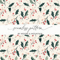 Festive Holly and Berries Seamless Pattern Design