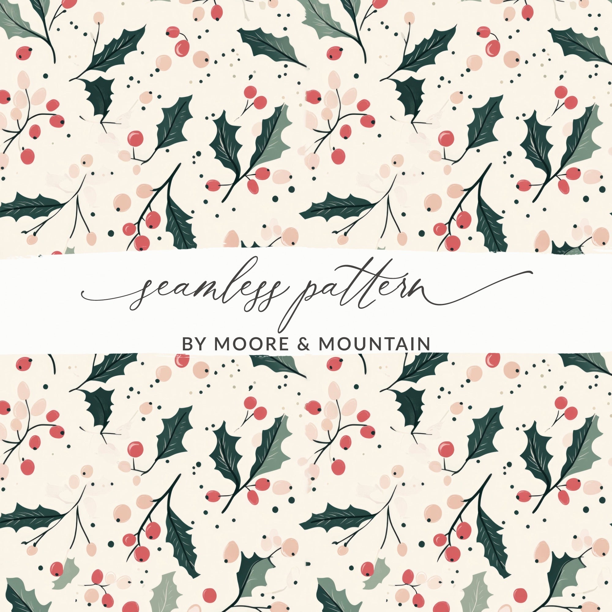 Festive Holly and Berries Seamless Pattern Design