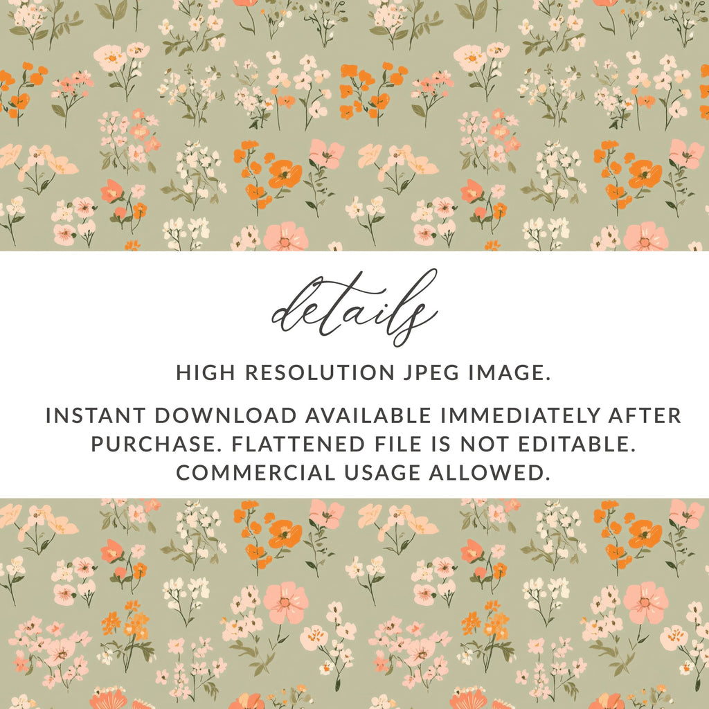 Sage Green Seamless Boho Spring Flower Sprigs Vintage Pattern Digital - Moore and Mountain