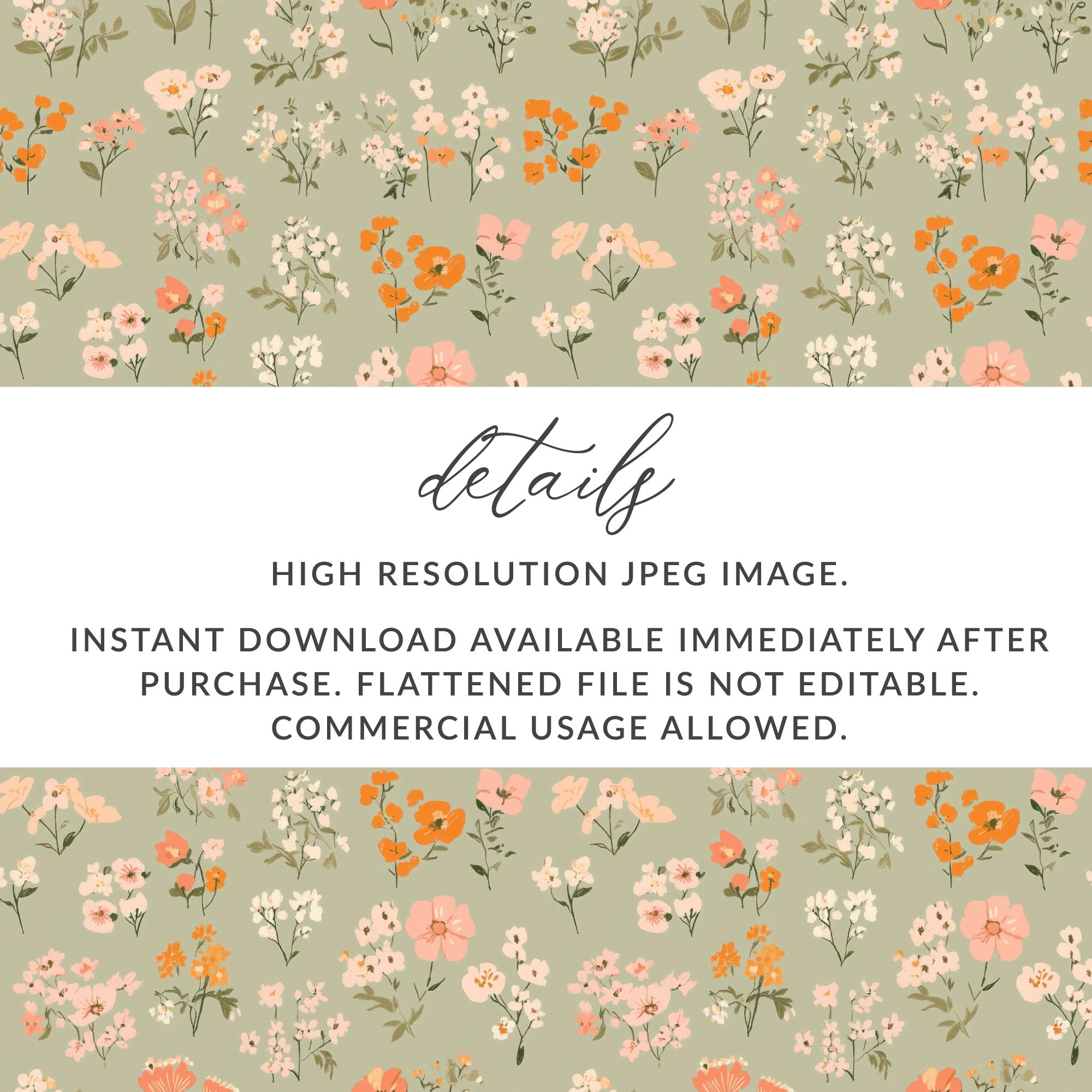 Sage Green Seamless Boho Spring Flower Sprigs Vintage Pattern Digital - Moore and Mountain