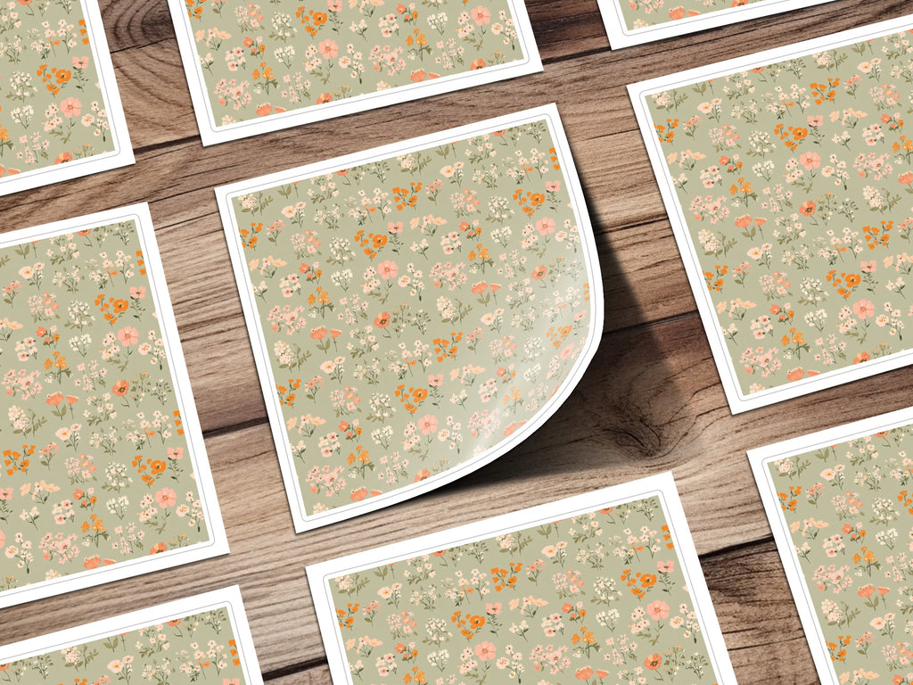 Sage Green Seamless Boho Spring Flower Sprigs Vintage Pattern Digital - Moore and Mountain