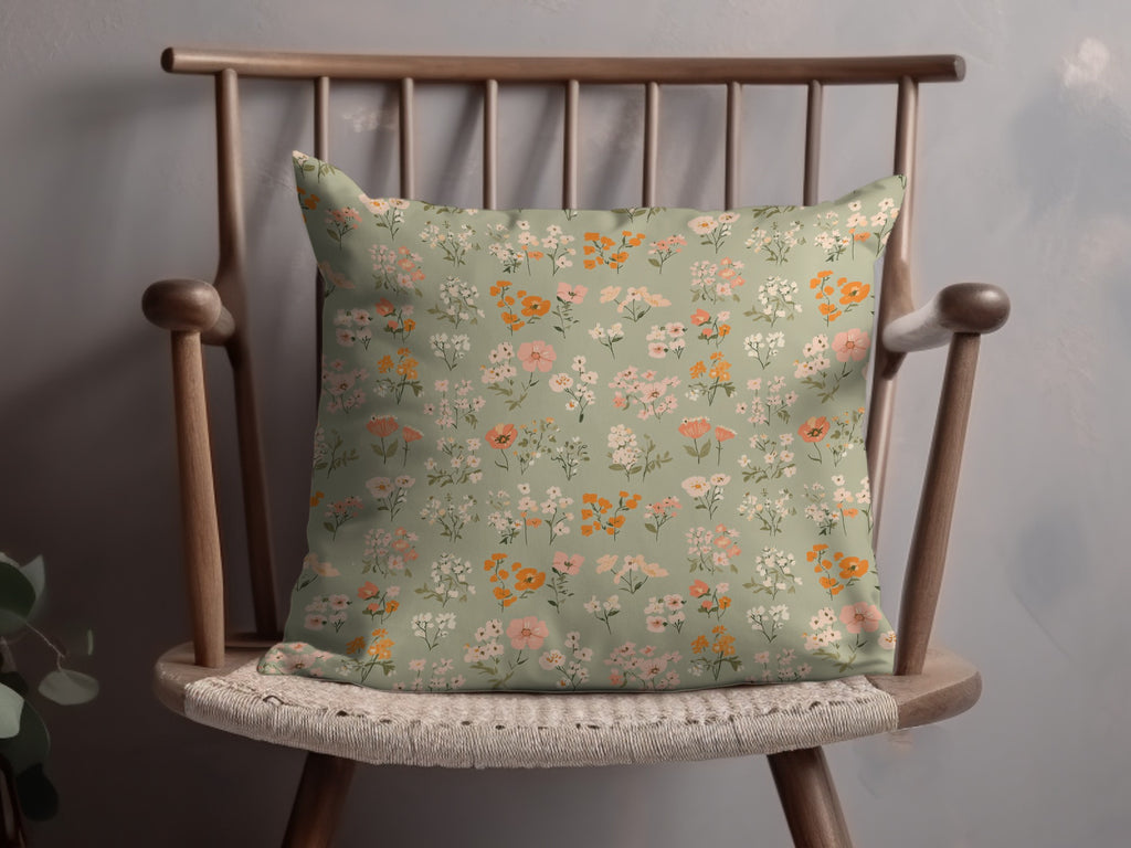 Sage Green Seamless Boho Spring Flower Sprigs Vintage Pattern Digital - Moore and Mountain