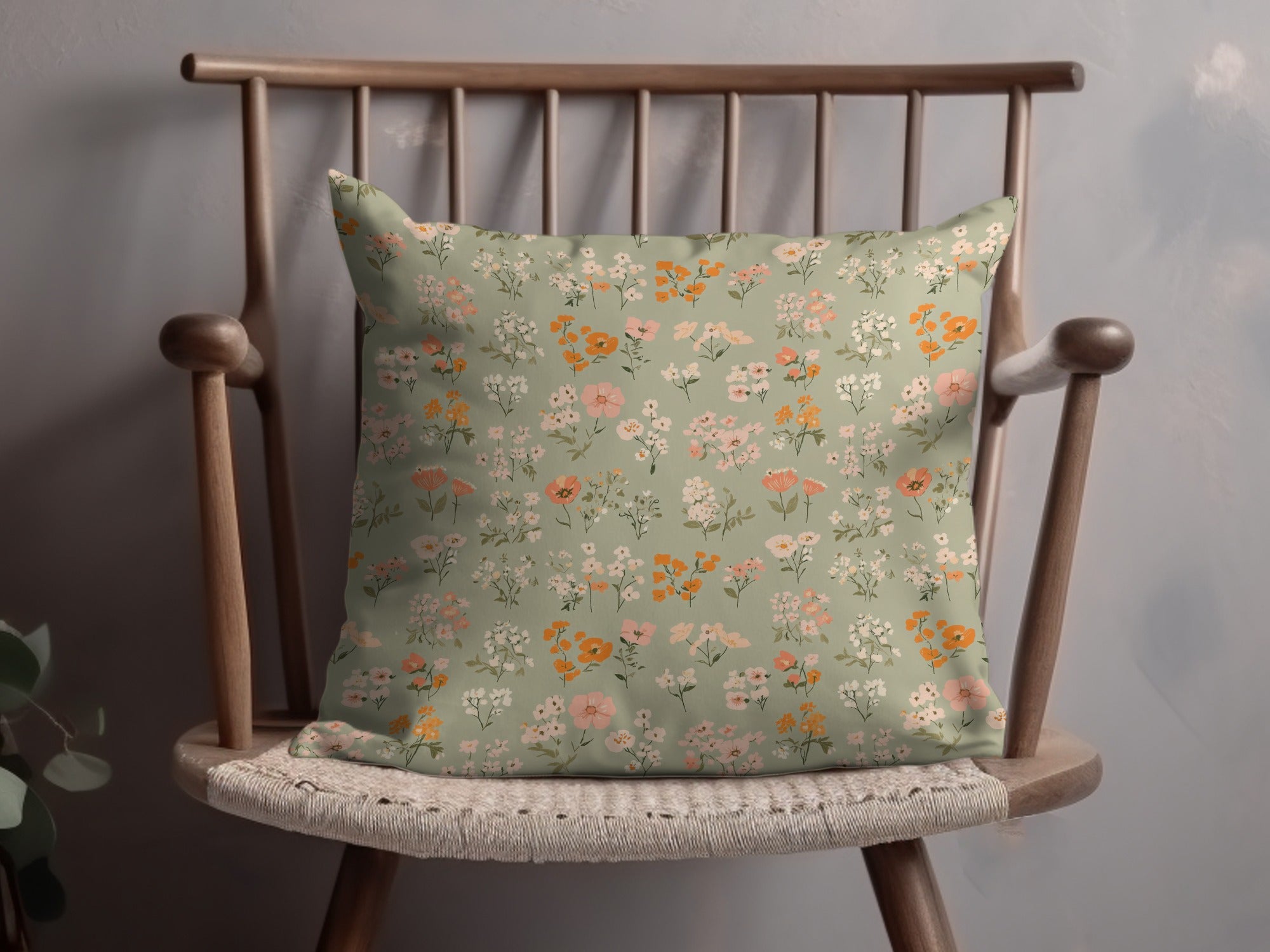 Sage Green Seamless Boho Spring Flower Sprigs Vintage Pattern Digital - Moore and Mountain