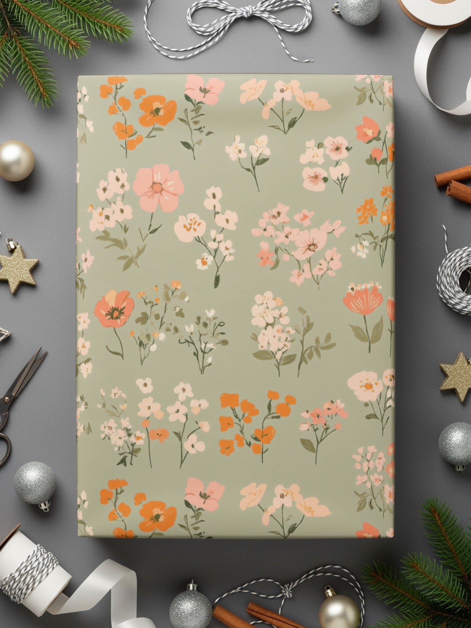 Sage Green Seamless Boho Spring Flower Sprigs Vintage Pattern Digital - Moore and Mountain