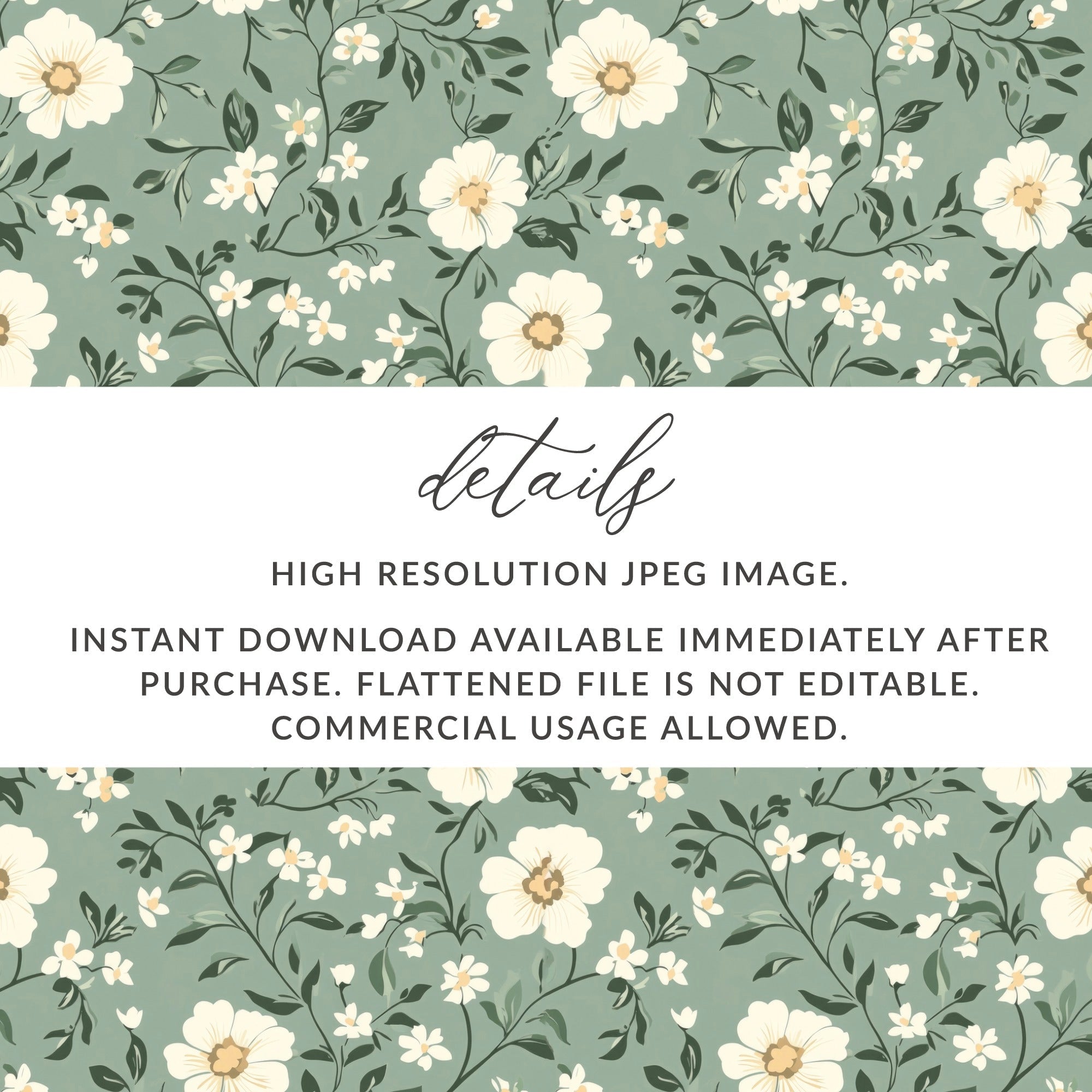 Sage Green Seamless Floral Design with Green Backdrop Digital - Moore and Mountain