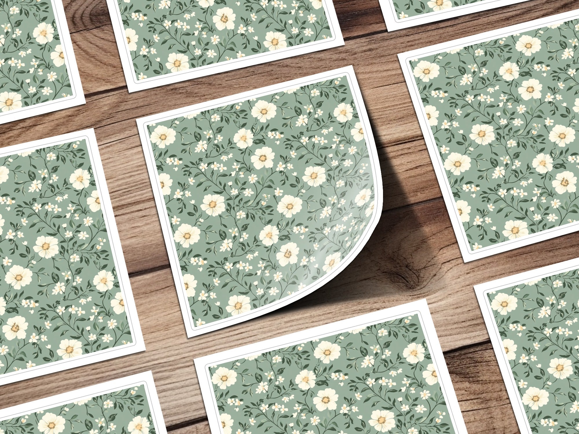 Sage Green Seamless Floral Design with Green Backdrop Digital - Moore and Mountain