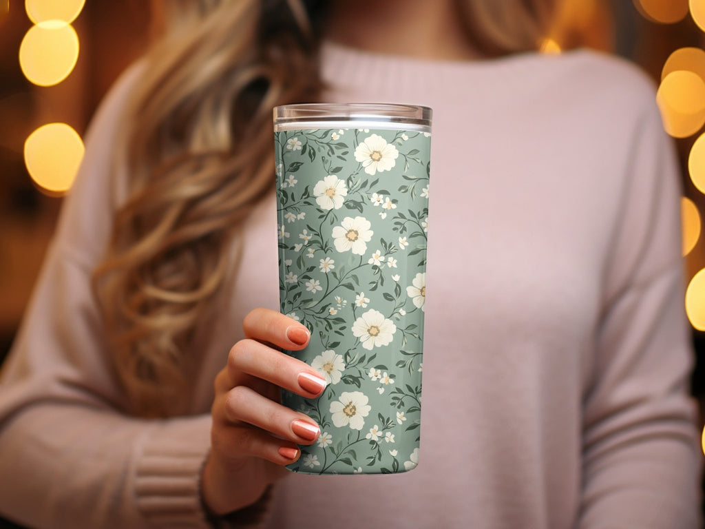 Sage Green Seamless Floral Design with Green Backdrop Digital - Moore and Mountain