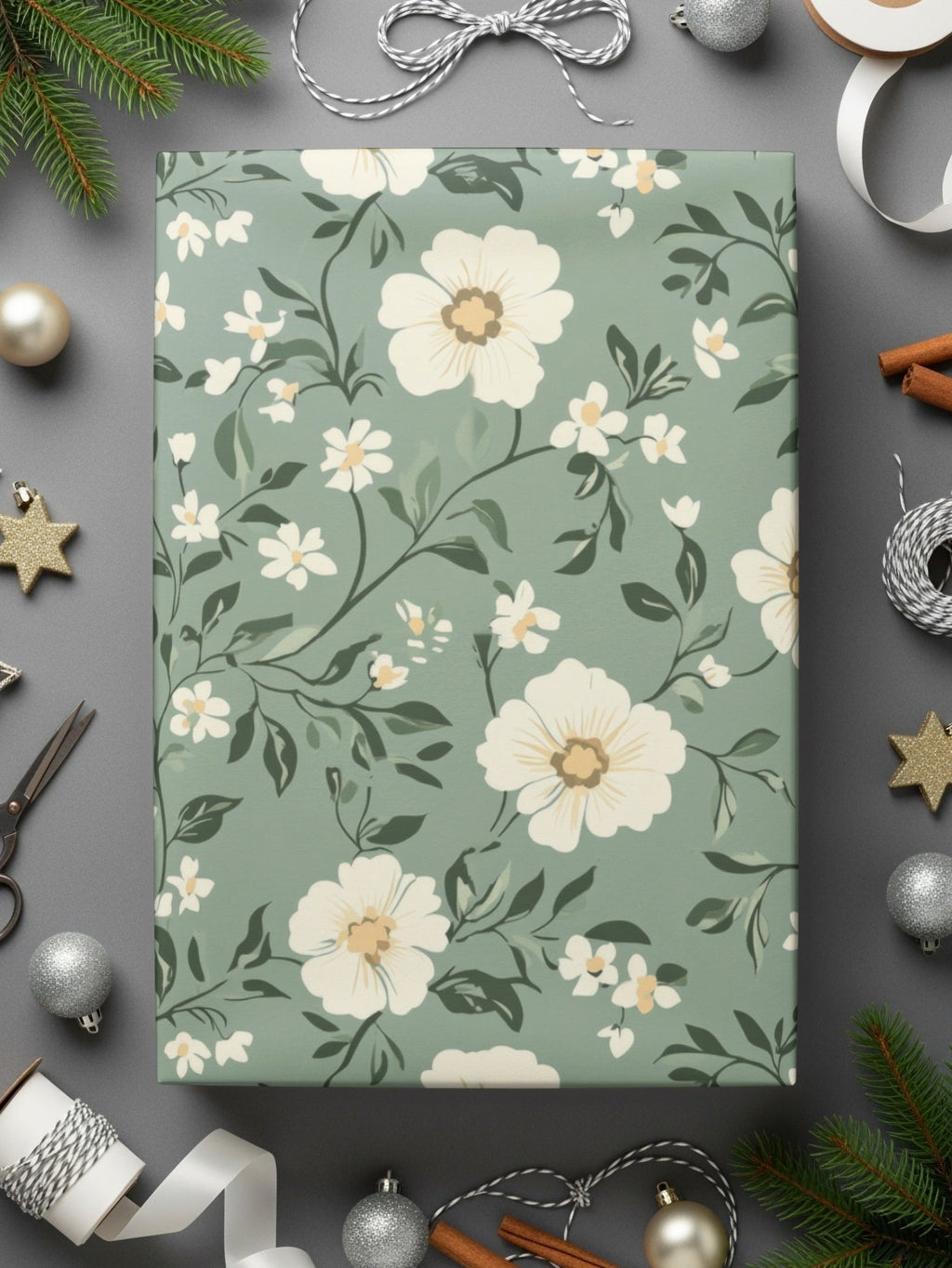 Sage Green Seamless Floral Design with Green Backdrop Digital - Moore and Mountain