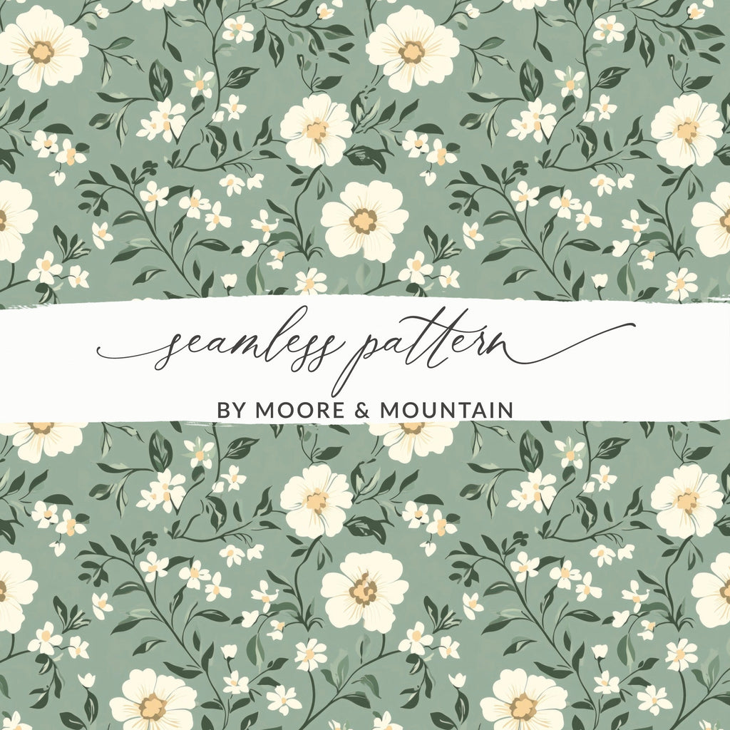 Sage Green Seamless Floral Design with Green Backdrop Digital - Moore and Mountain