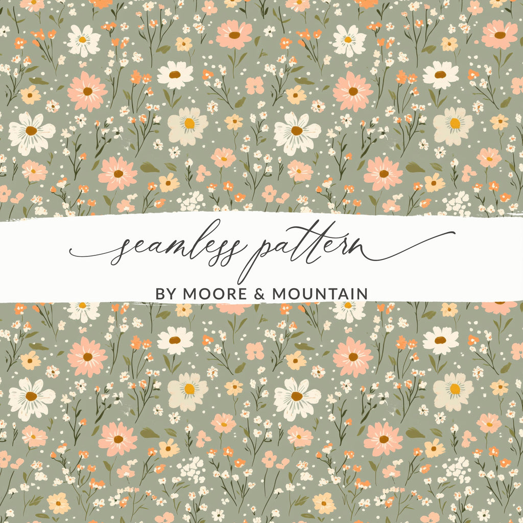 Sage Green Seamless Floral Pattern Digital - Moore and Mountain