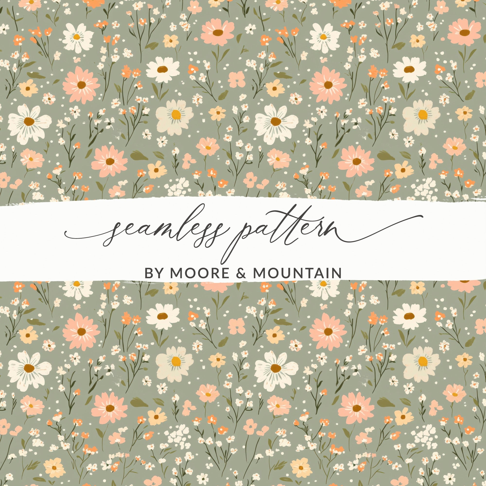 Sage Green Seamless Floral Pattern Digital - Moore and Mountain