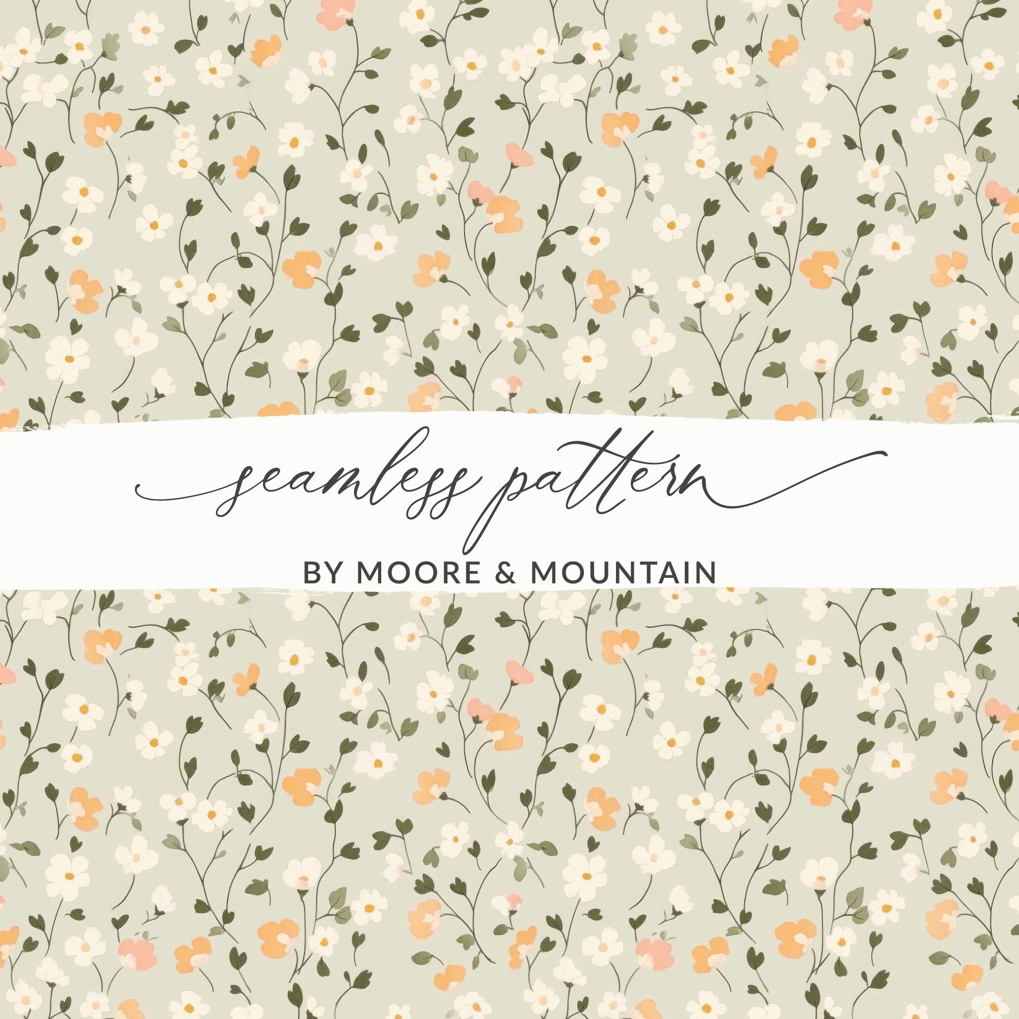 Sage Green Seamless Floral Pattern Digital - Moore and Mountain