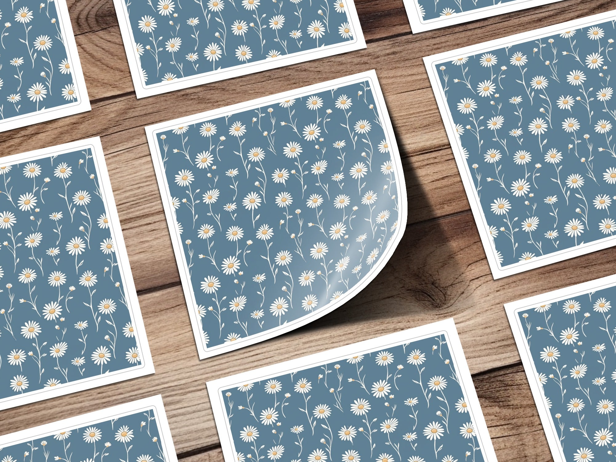 Blue Daisy Floral Pattern Sticker Sheets for Crafts