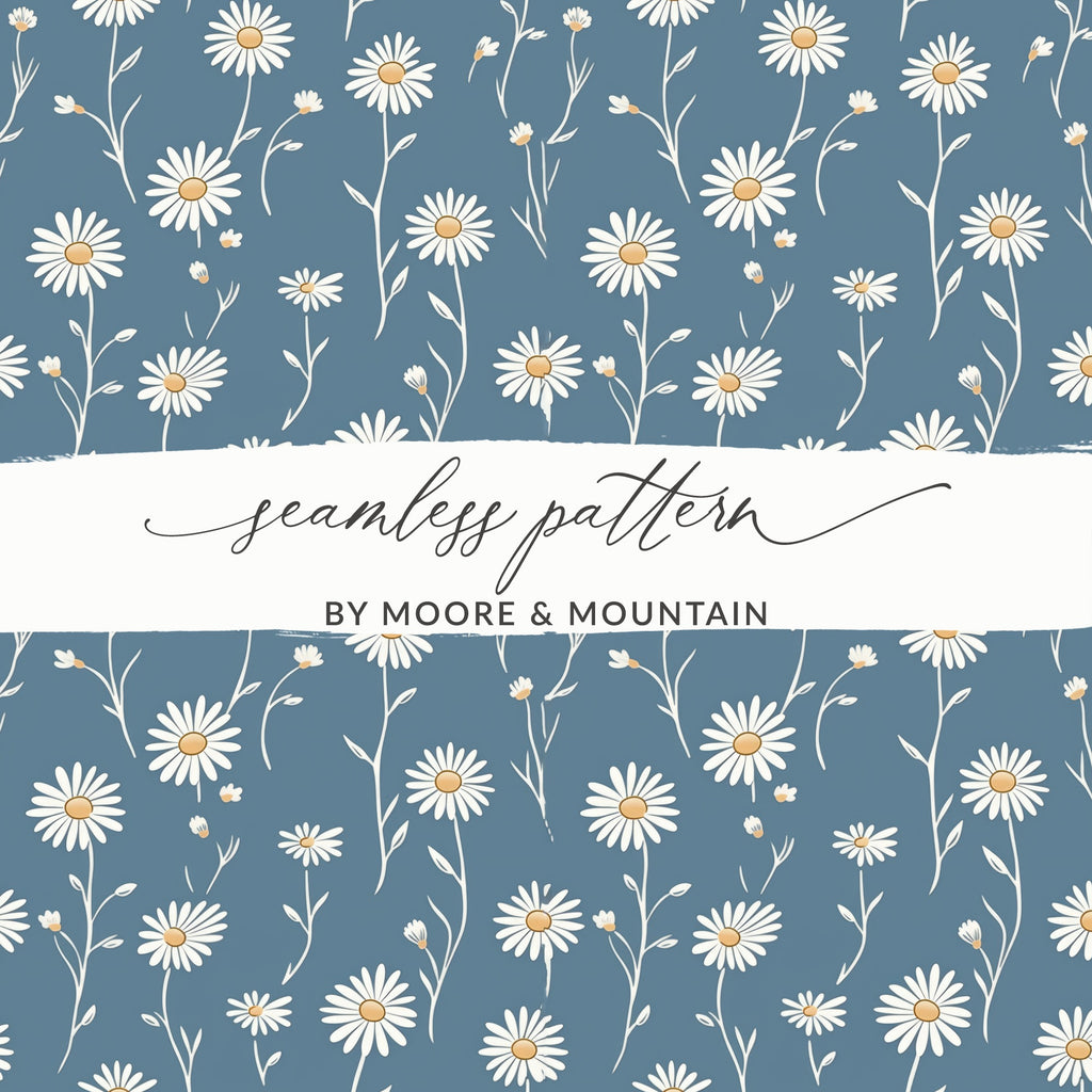 Daisy Floral Blue Background Seamless Pattern Design