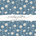 Daisy Floral Blue Background Seamless Pattern Design
