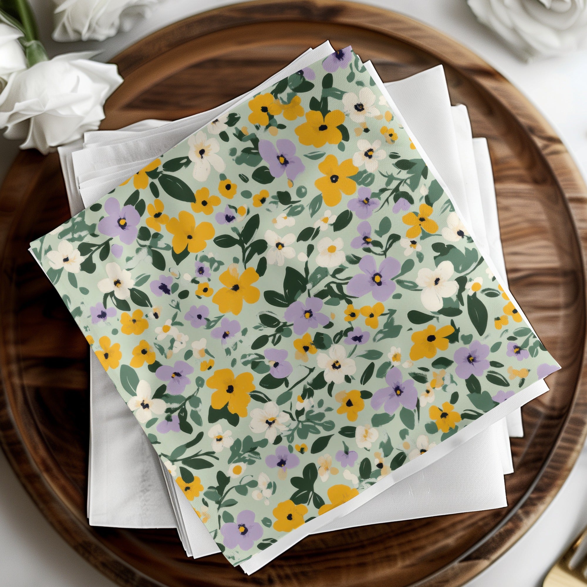 Yellow and Purple Floral Pattern Napkin Set