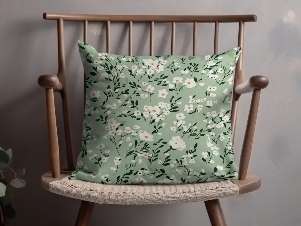 Floral Green Decorative Throw Pillow for Home Decor
