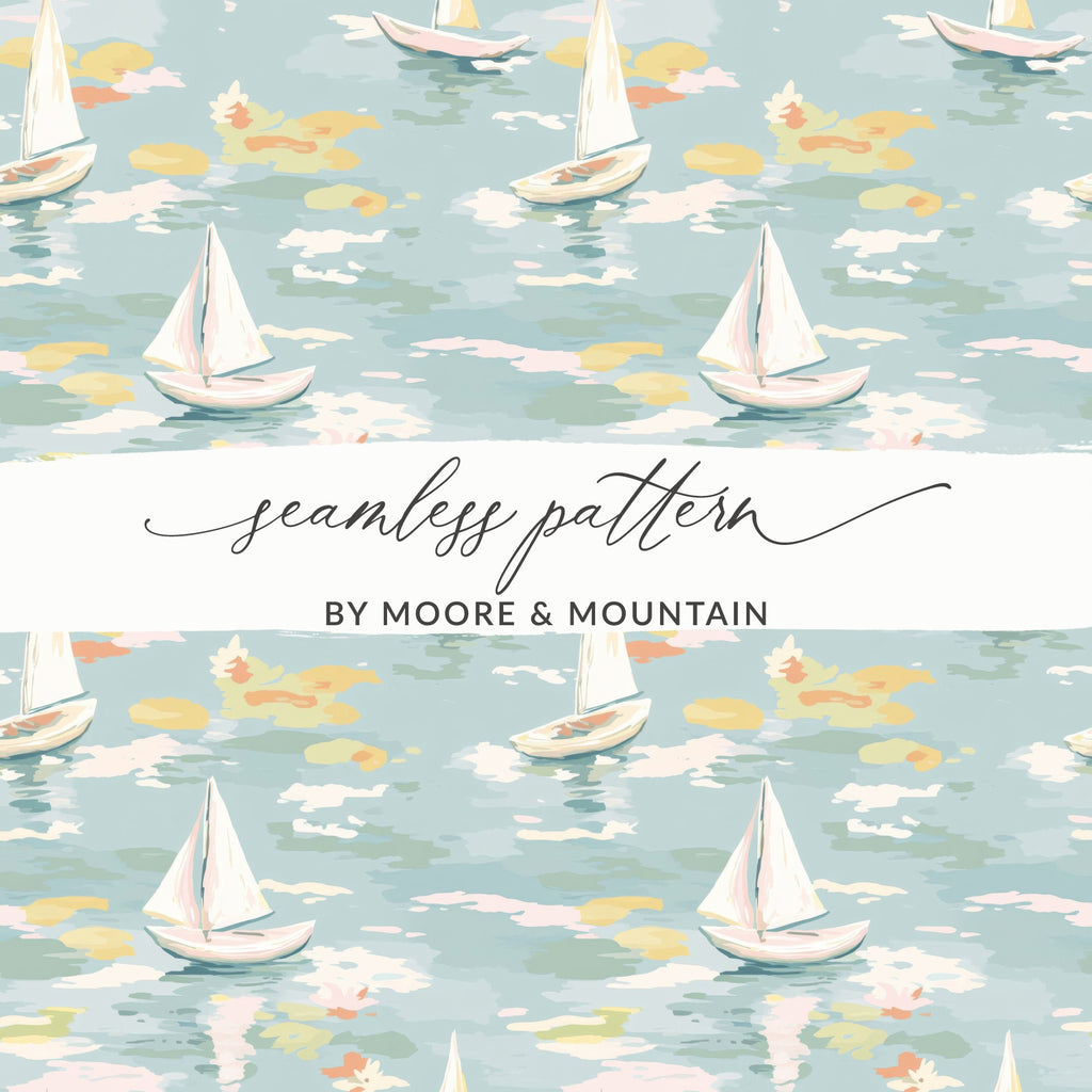 Sailboat Seamless Pattern, Digital Paper, Nautical Theme, Pastel Colors, Summer Vibes, Scrapbooking, Fabric Design, Digital Download - Moore and Mountain