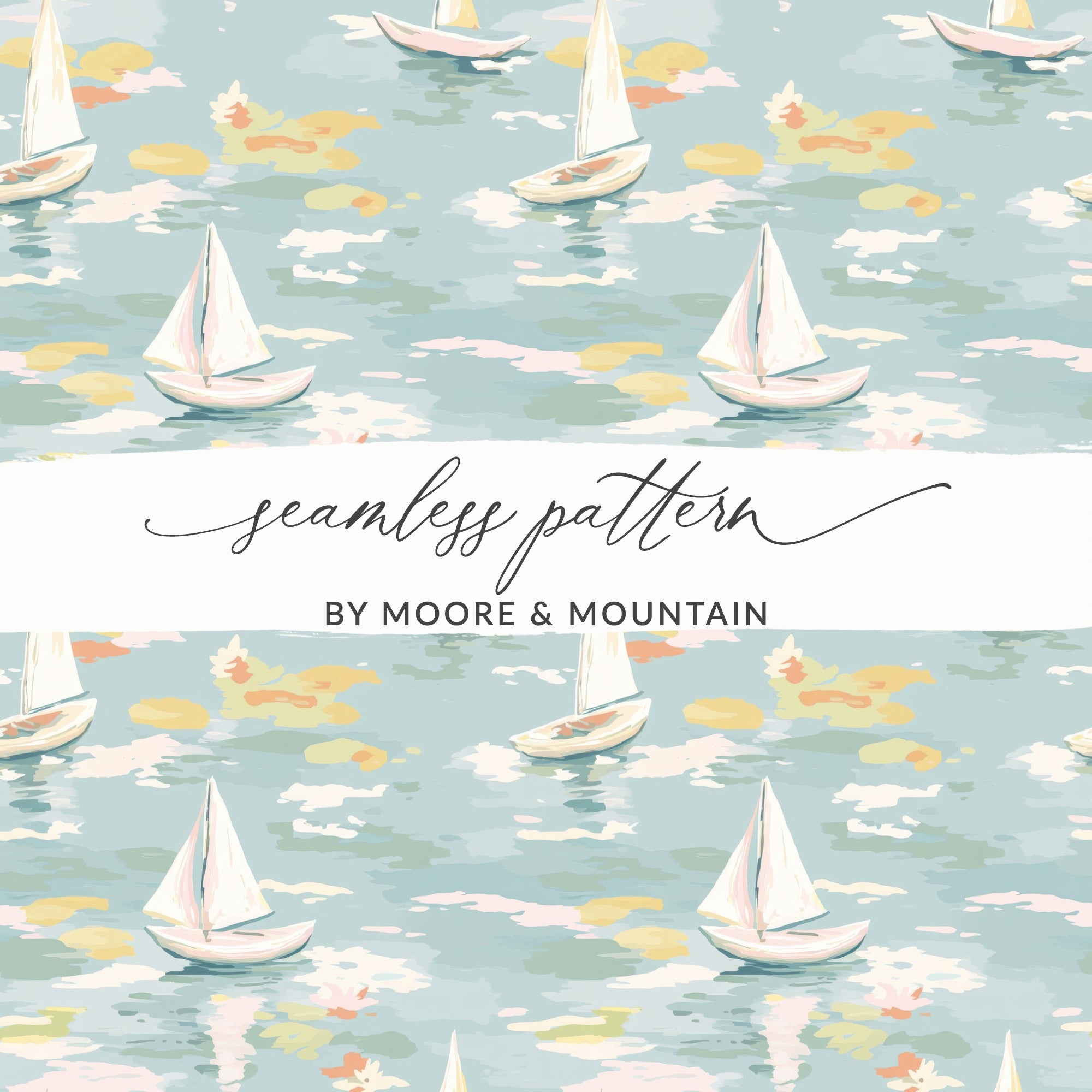Sailboat Seamless Pattern, Digital Paper, Nautical Theme, Pastel Colors, Summer Vibes, Scrapbooking, Fabric Design, Digital Download - Moore and Mountain