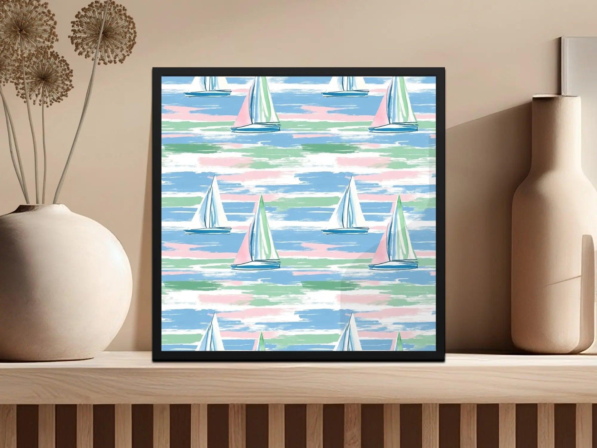 Sailboat Seamless Pattern, Digital Paper, Nautical Theme, Scrapbook Paper, 12x12 JPEG Files, Digital Download - Moore and Mountain