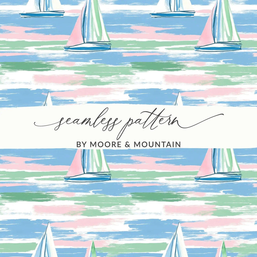Sailboat Seamless Pattern, Digital Paper, Nautical Theme, Scrapbook Paper, 12x12 JPEG Files, Digital Download - Moore and Mountain