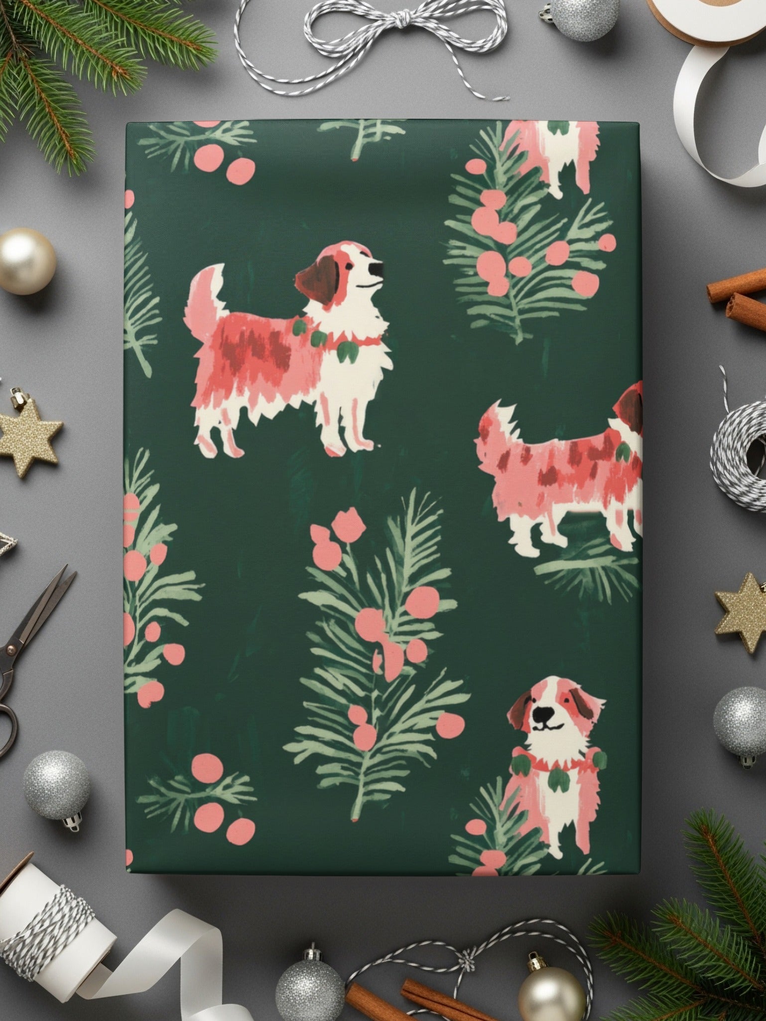 Saint Bernard Dog Digital Paper, Christmas Pattern, Seamless Pattern, Pet Lover Gift, Cute Puppy Pattern, Festive Design, Digital Download - Moore and Mountain