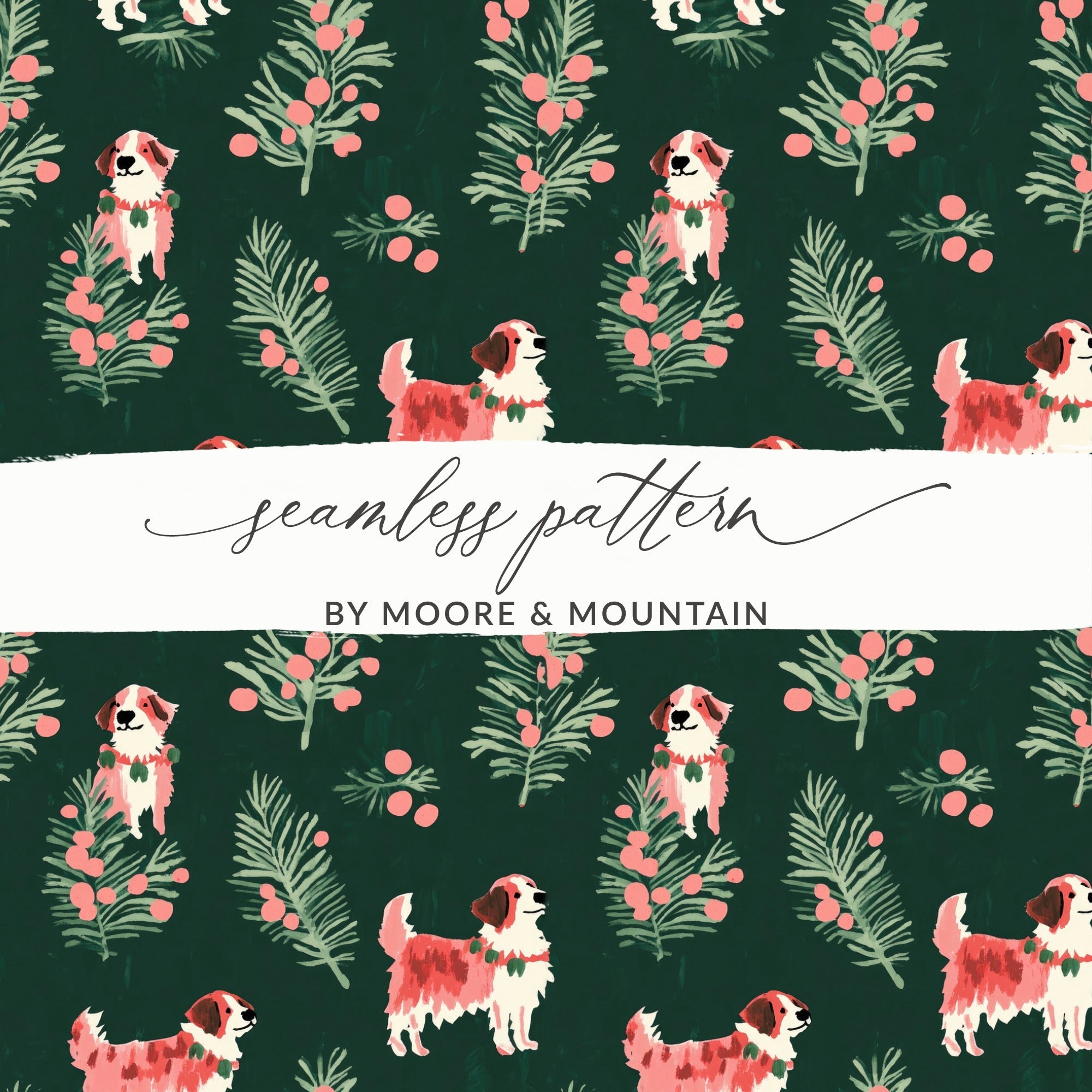 Saint Bernard Dog Digital Paper, Christmas Pattern, Seamless Pattern, Pet Lover Gift, Cute Puppy Pattern, Festive Design, Digital Download - Moore and Mountain